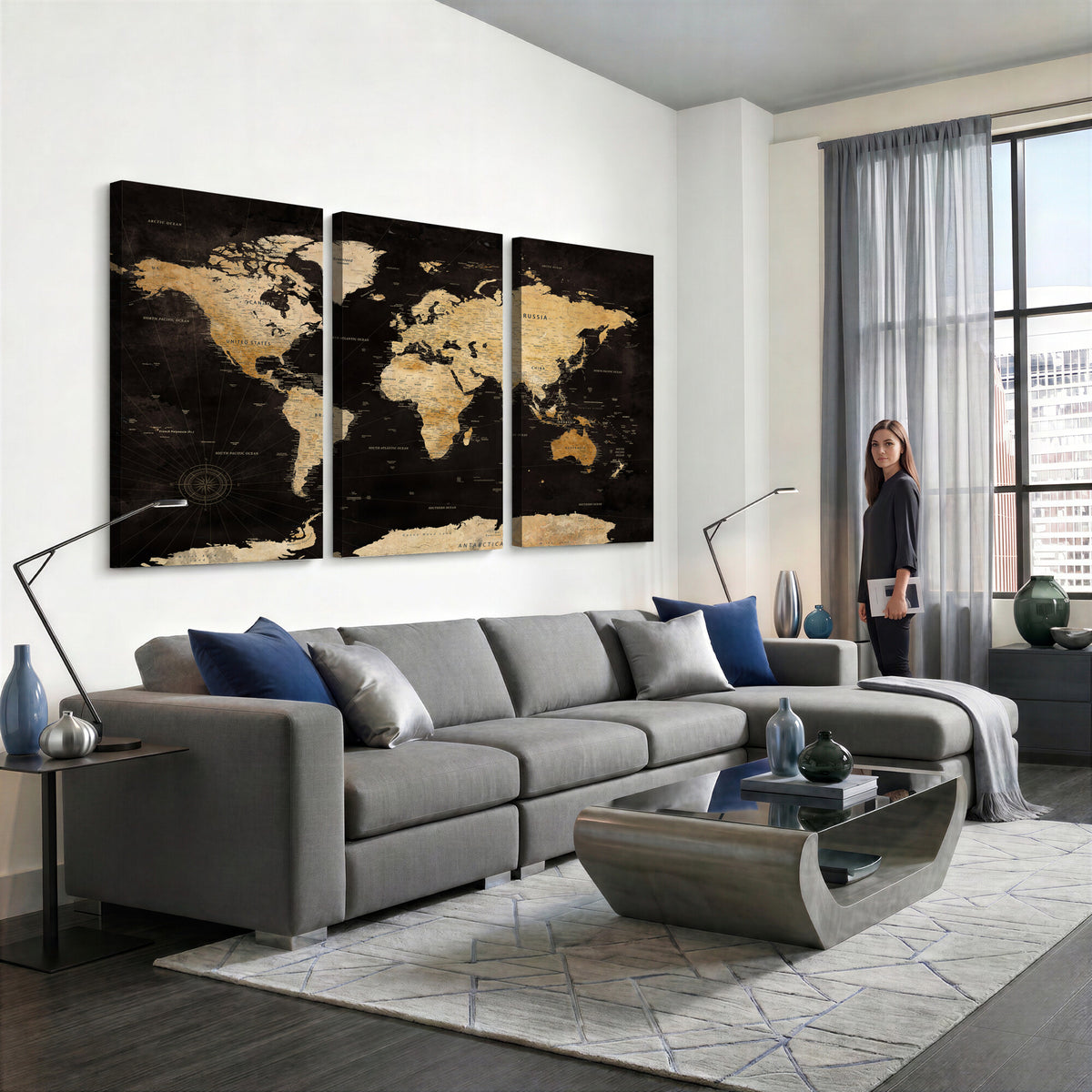 70468159-MGV-CV-36X24 - Extra Large World Map Canvas Print – Detailed Map Classic