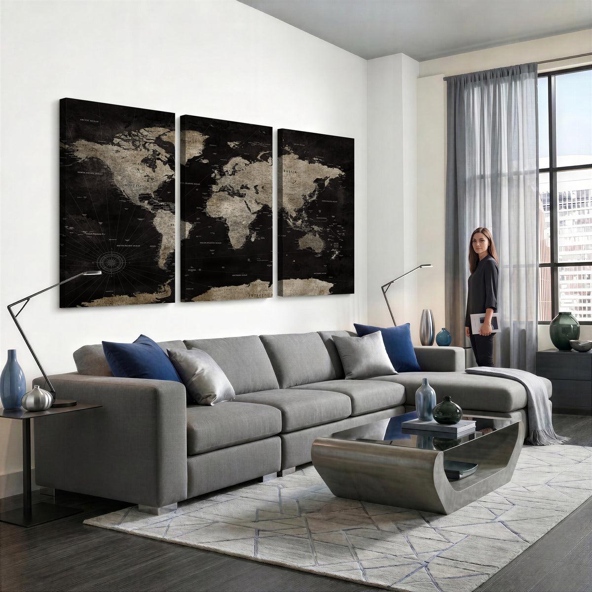 56225956-MGV-CV-36X24 - Detailed World Map Wall Art Print - Large Framed World Map