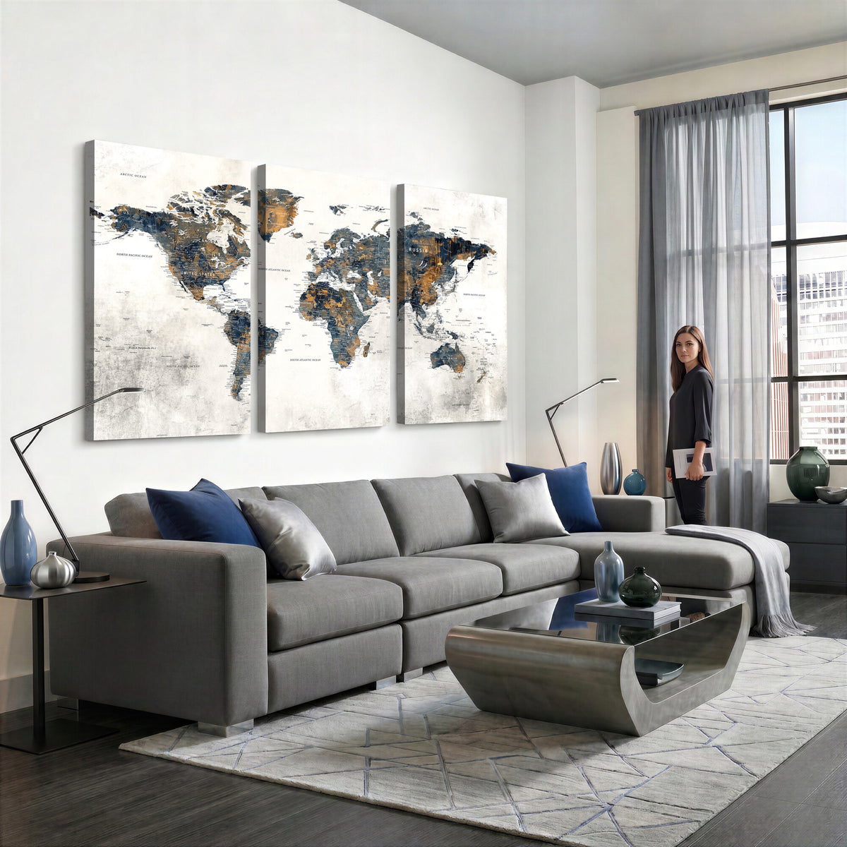 52451147-MGV-CV-36X24 - World Map Wall Art Canvas Print for Office Wall Decor