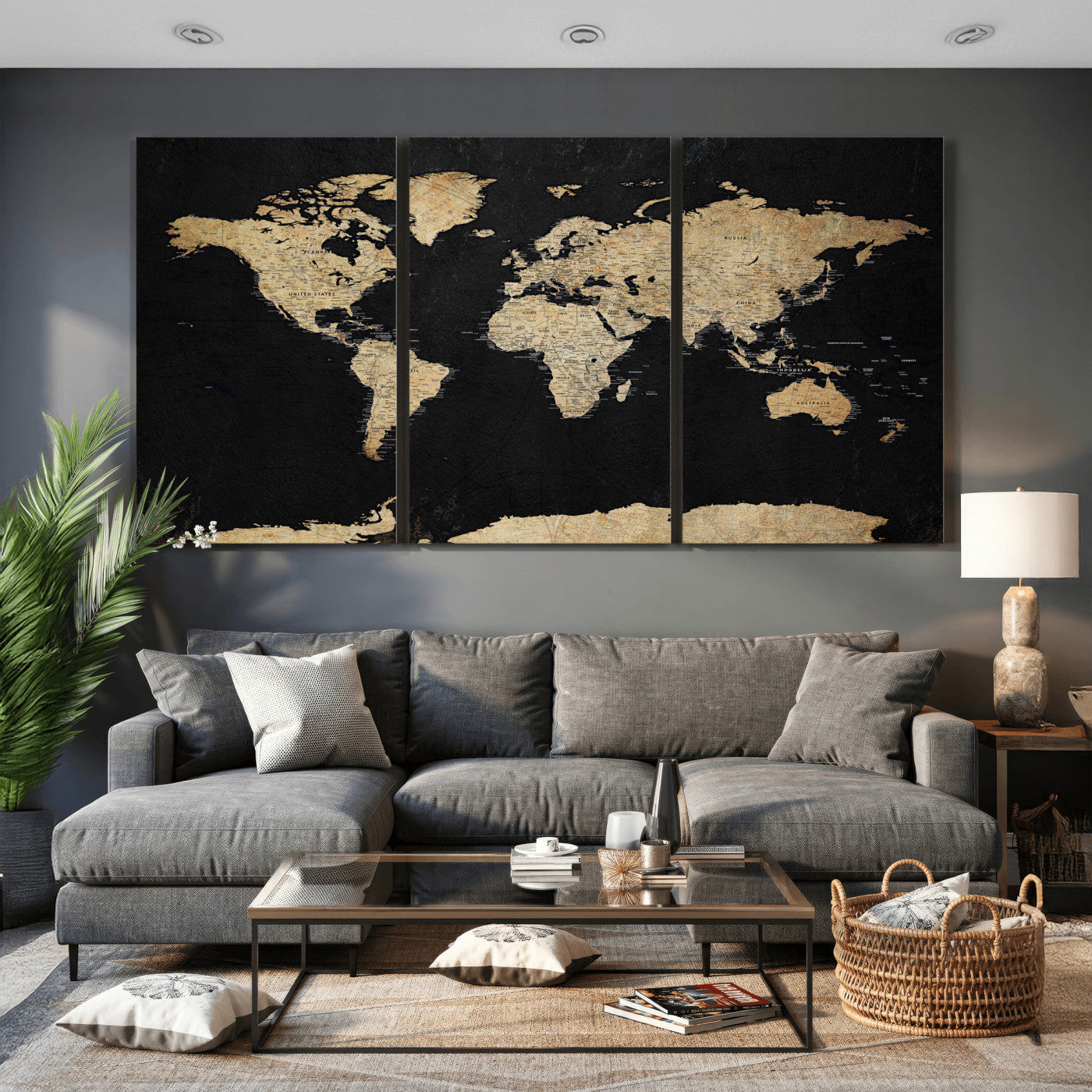 71518849-MGV-CV-36X24 - World Map Wall Art Canvas Print, Modern Decorative Framed Map Artwork Prints for Living Room, Office, Bedroom Wall Decor