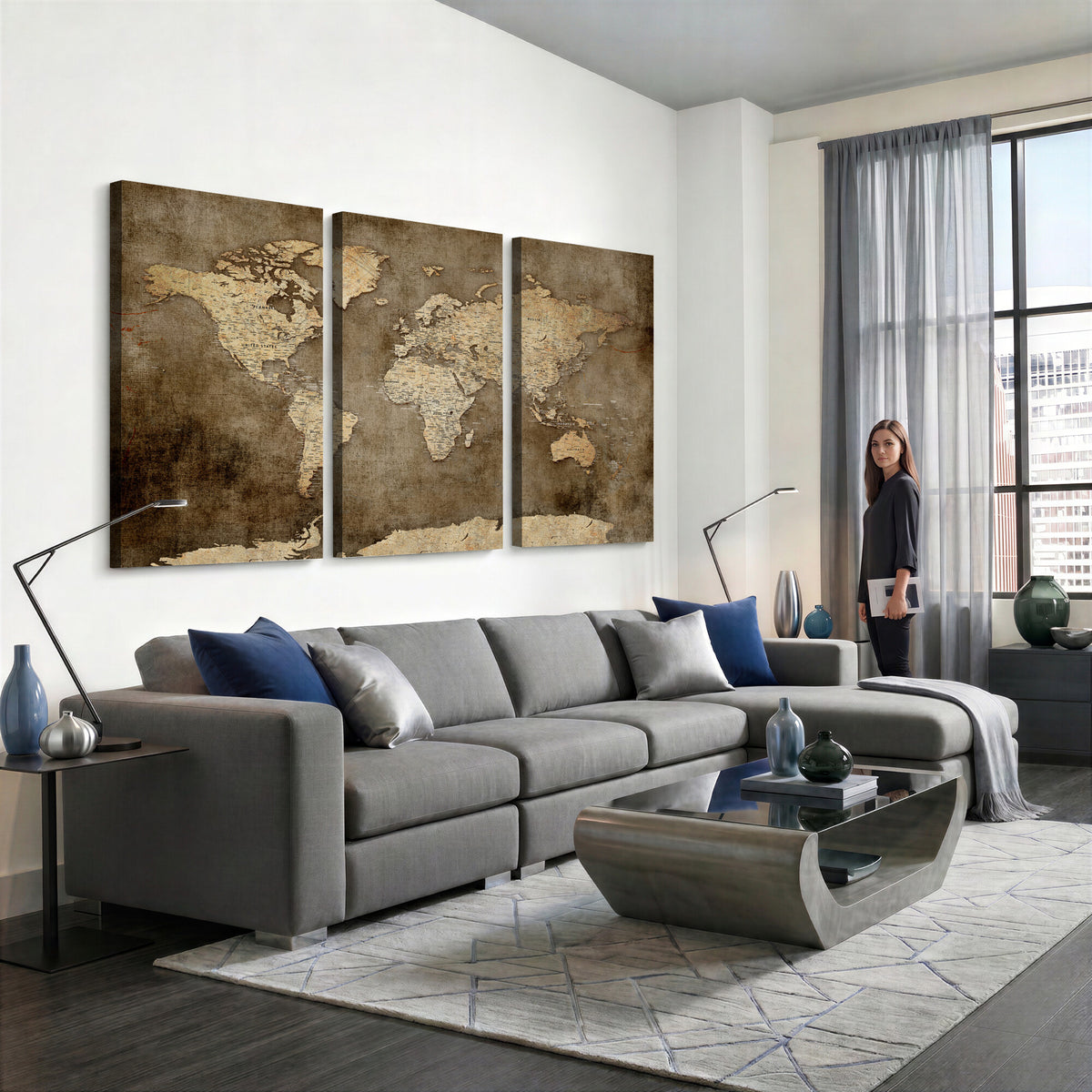 35847542-MGV-CV-36X24 - Dark Vintage World Map Canvas Wall Art Print, Antique Map