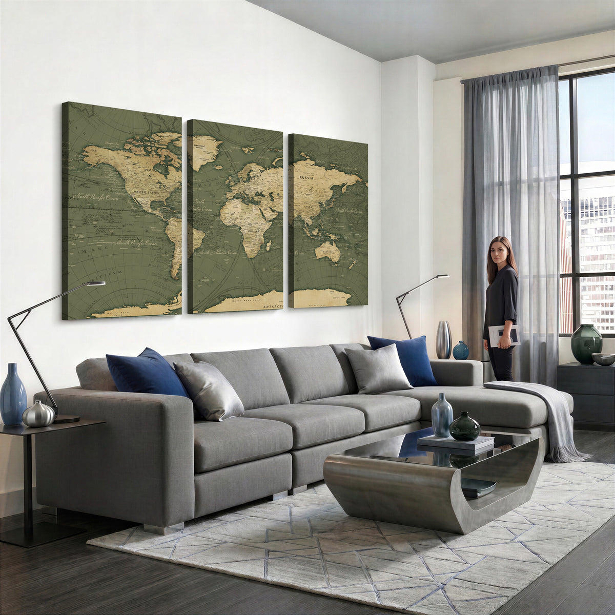 75846040-MGV-CV-36X24 - Large World Map Canvas Wall Art Print for Study Room Decor -