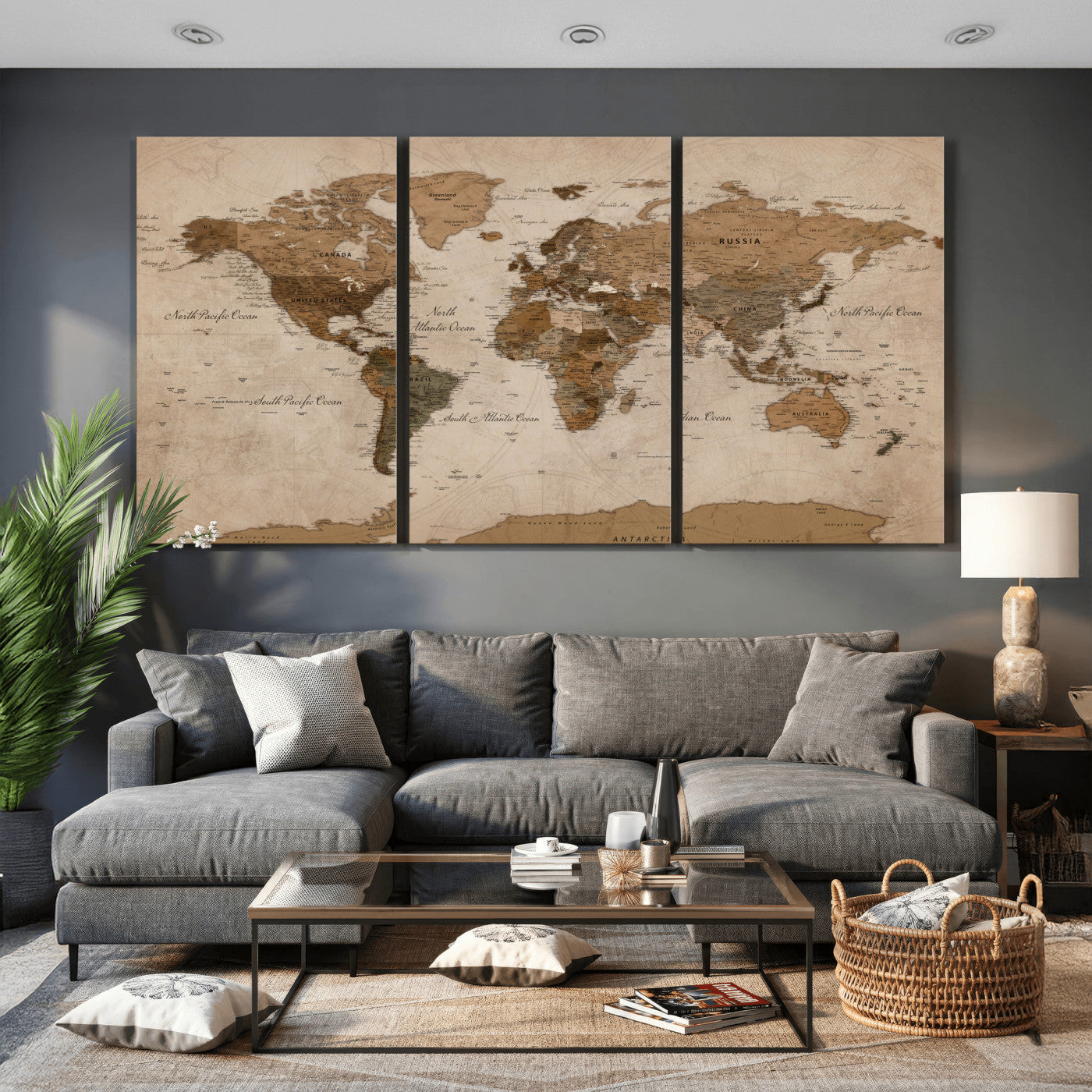 40064188-MGV-CV-36X24 - World Map Wall Art Canvas Print, Modern Decorative Framed Map Artwork Prints for Living Room, Office, Bedroom Wall Decor