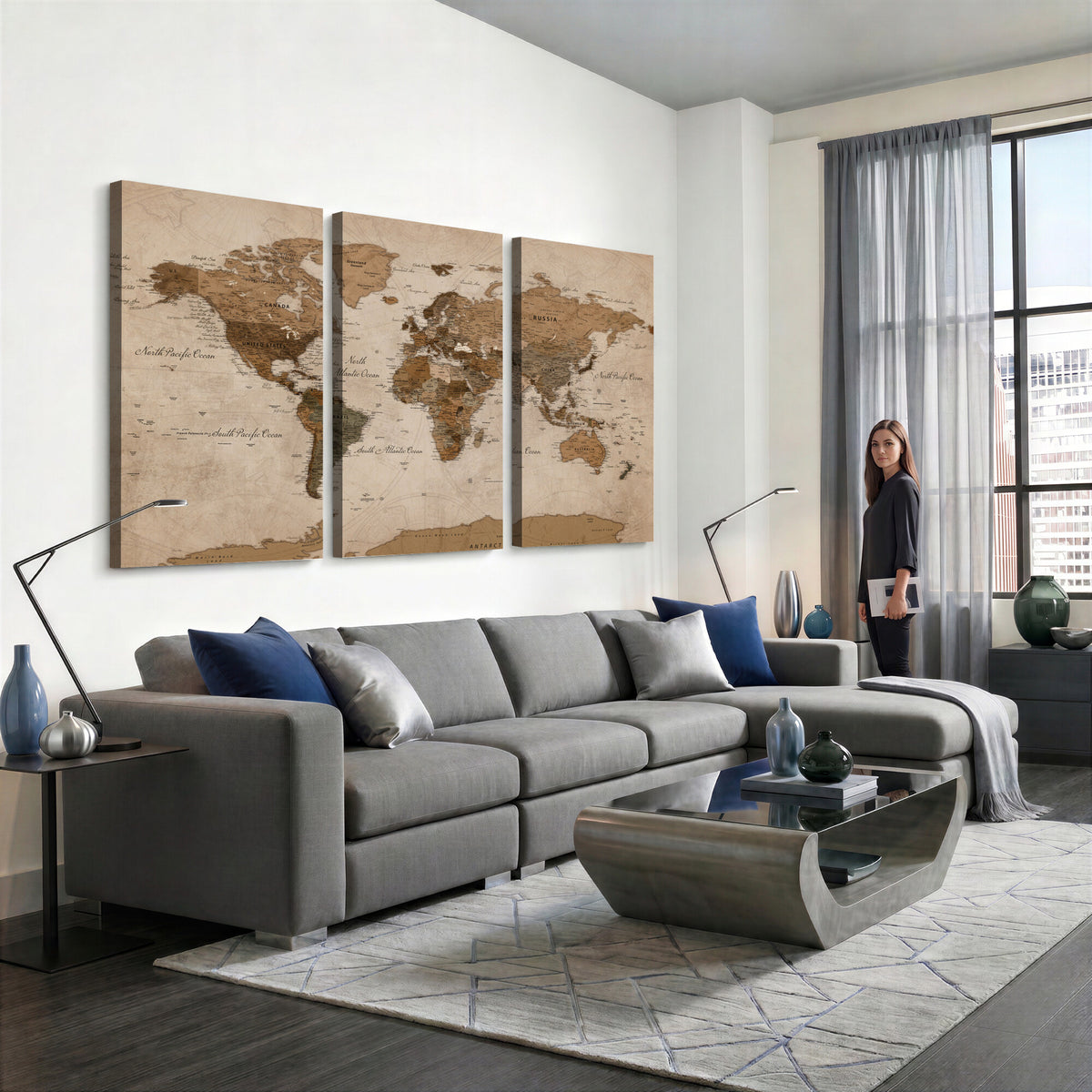 40064188-MGV-CV-36X24 - World Map Wall Art Canvas Print, Modern Decorative Framed Map Artwork Prints for Living Room, Office, Bedroom Wall Decor