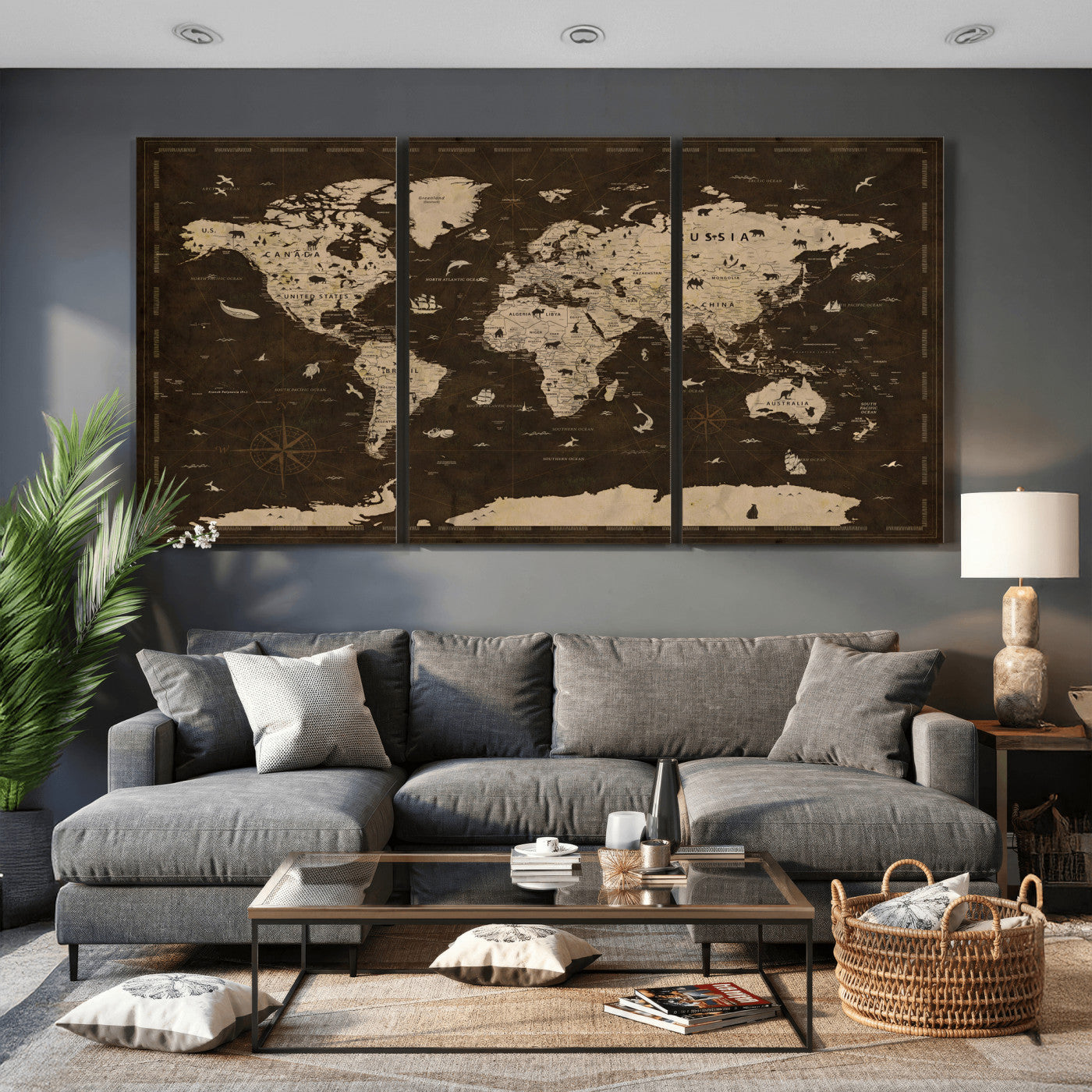 44276398-MGV-CV-36X24 - World Map Wall Art Canvas Print, Modern Decorative Framed Map Artwork Prints for Living Room, Office, Bedroom Wall Decor