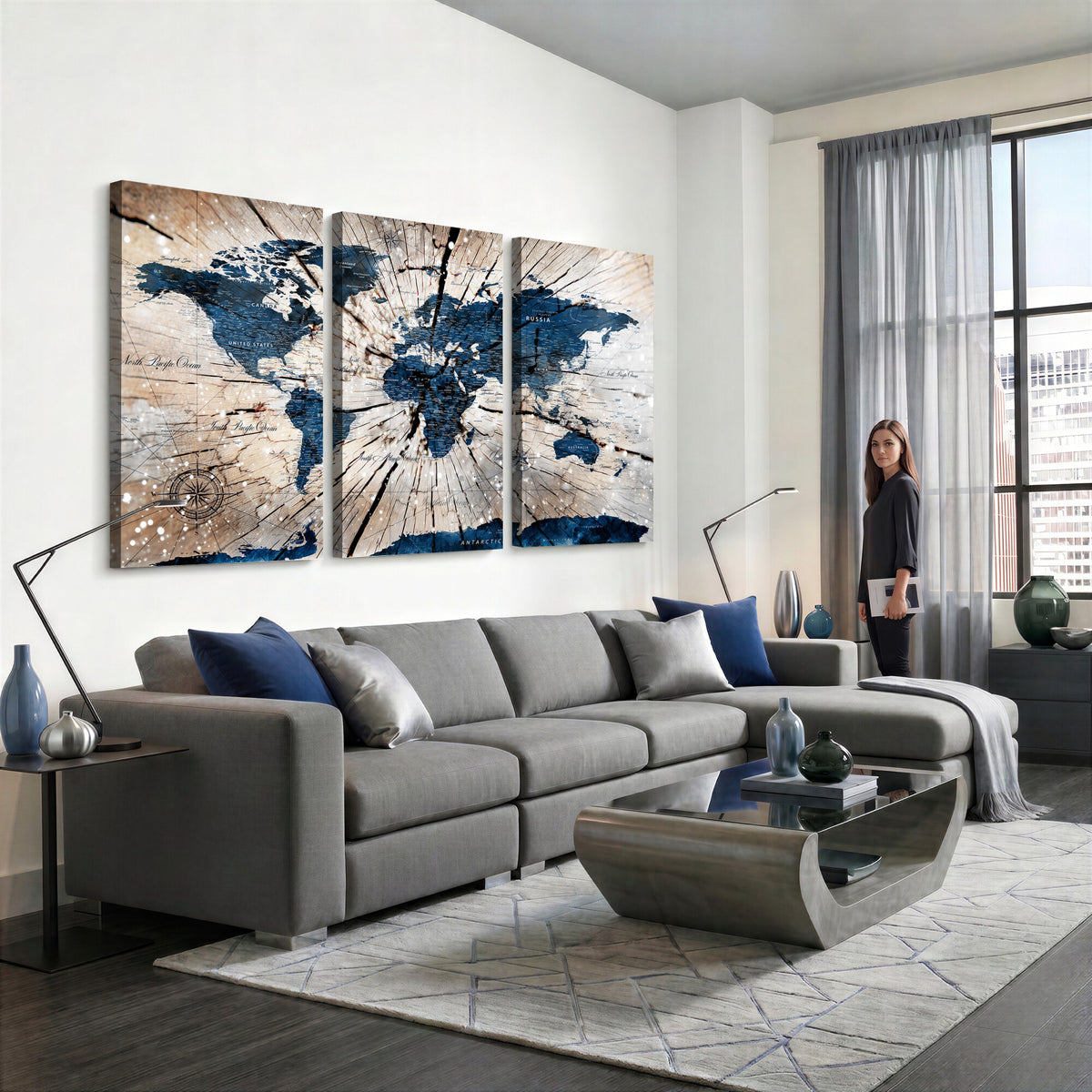 19478704-MGV-CV-36X24 - World Map Wall Art Canvas Print, Modern Decorative Framed Map Artwork Prints for Living Room, Office, Bedroom Wall Decor