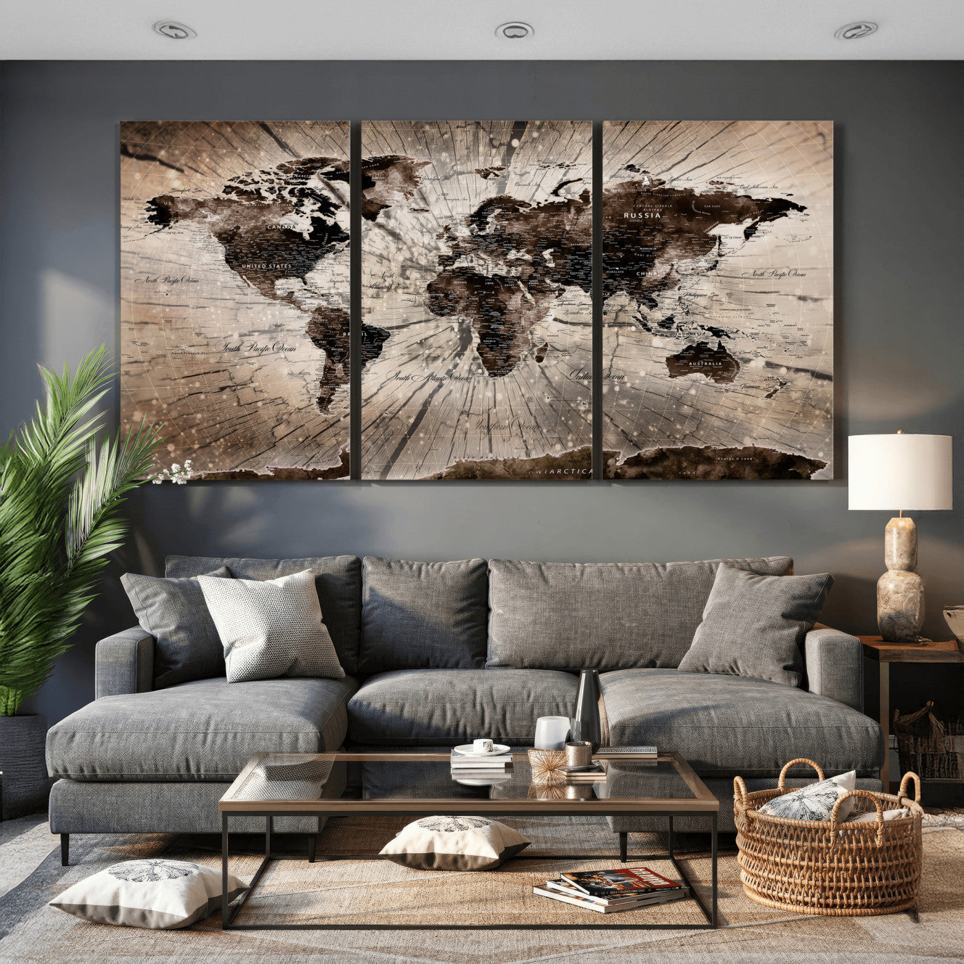 94623295-MGV-CV-36X24 - World Map Wall Art Canvas Print, Modern Decorative Framed Map Artwork Prints for Living Room, Office, Bedroom Wall Decor