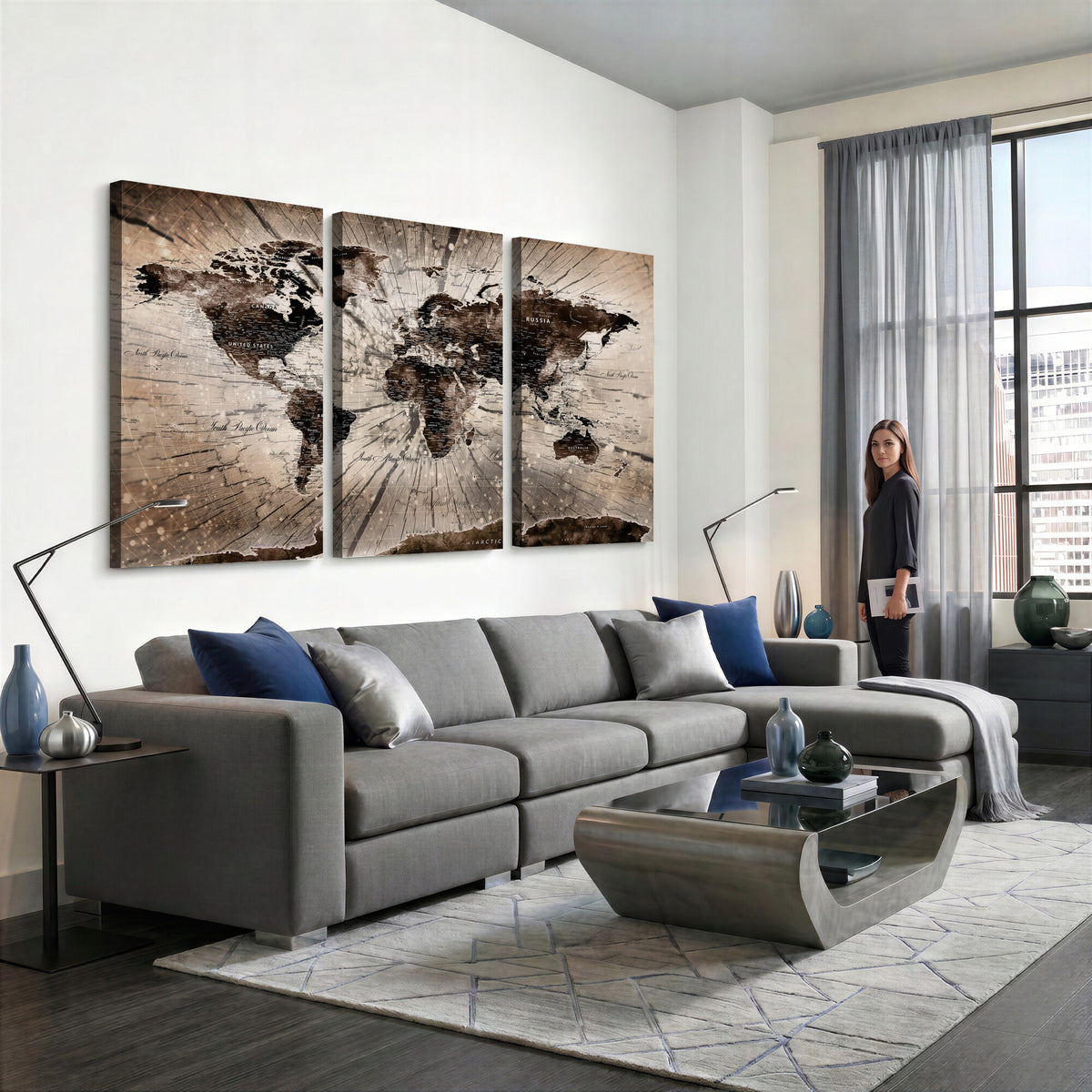 94623295-MGV-CV-36X24 - World Map Wall Art Canvas Print, Modern Decorative Framed Map Artwork Prints for Living Room, Office, Bedroom Wall Decor