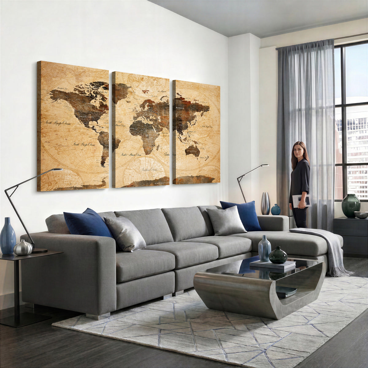 63156625-MGV-CV-36X24 - World Map Wall Art Canvas Print, Modern Decorative Framed Map Artwork Prints for Living Room, Office, Bedroom Wall Decor