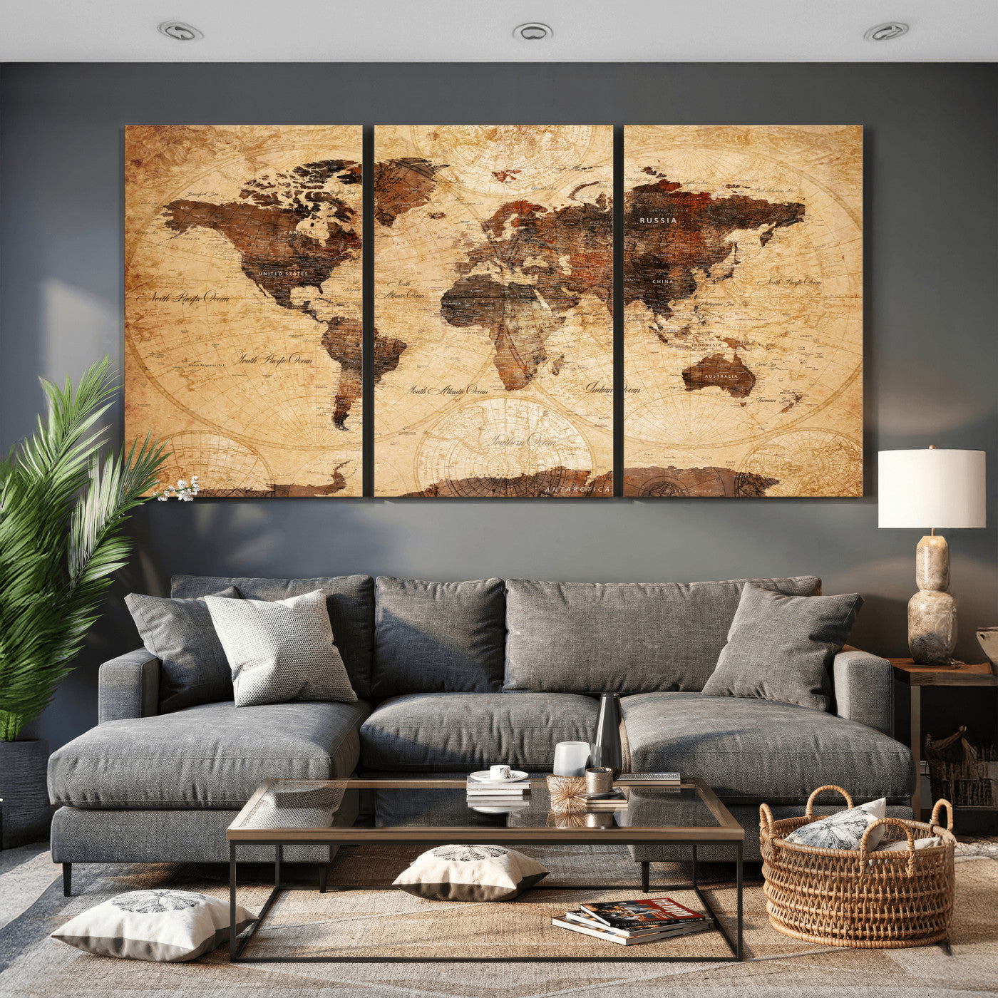 40760475-MGV-CV-36X24 - World Map Wall Art Canvas Print, Modern Decorative Framed Map Artwork Prints for Living Room, Office, Bedroom Wall Decor