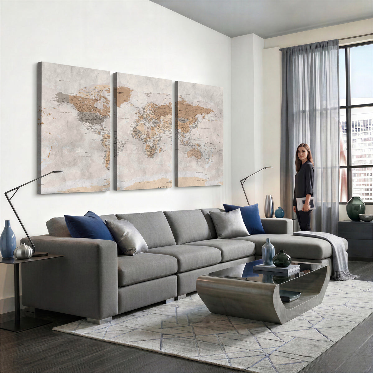 34051638-MGV-CV-36X24 - Detailed World Map Wall Art Canvas Print for Home and Office Decor