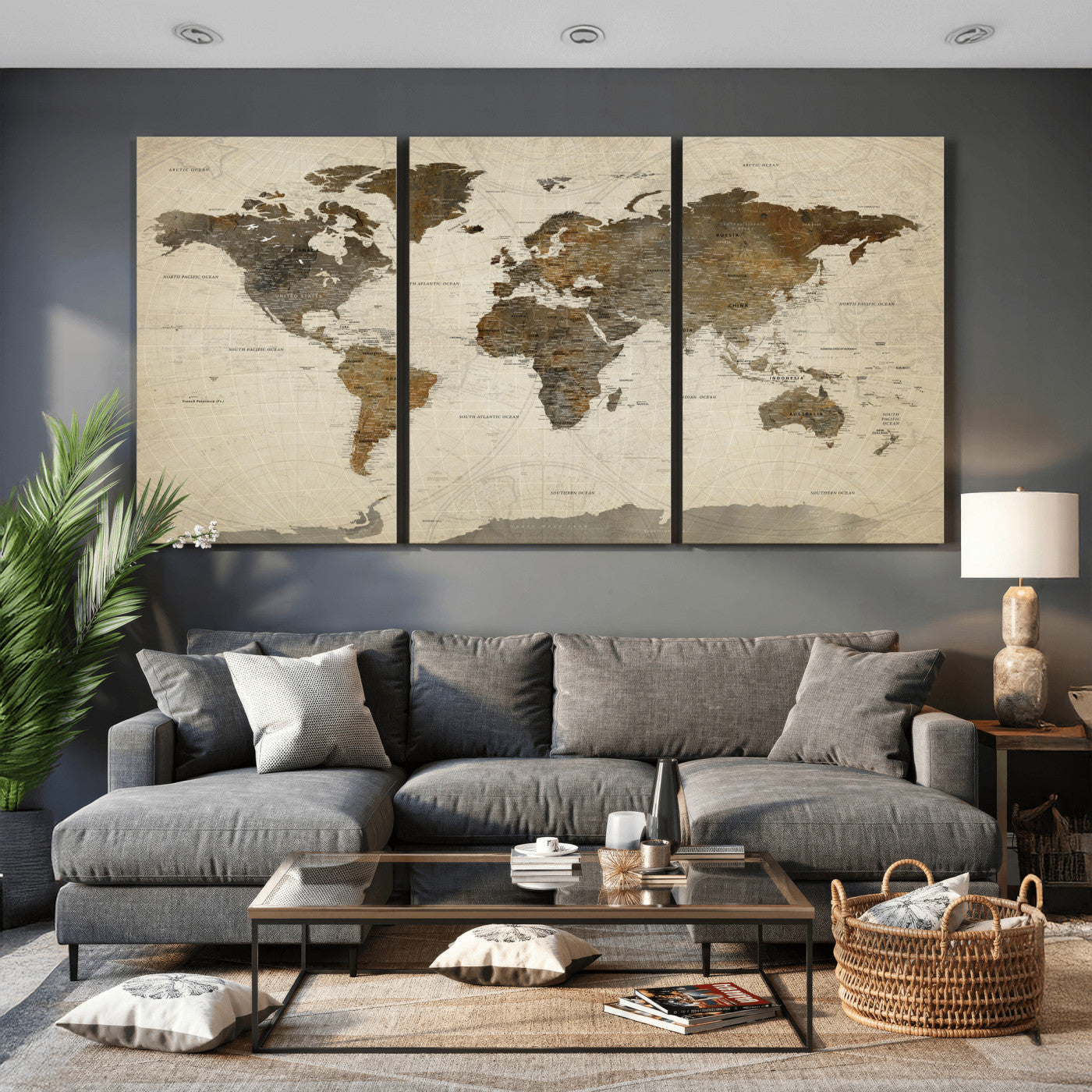 49623468-MGV-CV-36X24 - World Map Wall Art Canvas Print, Modern Decorative Framed Map Artwork Prints for Living Room, Office, Bedroom Wall Decor