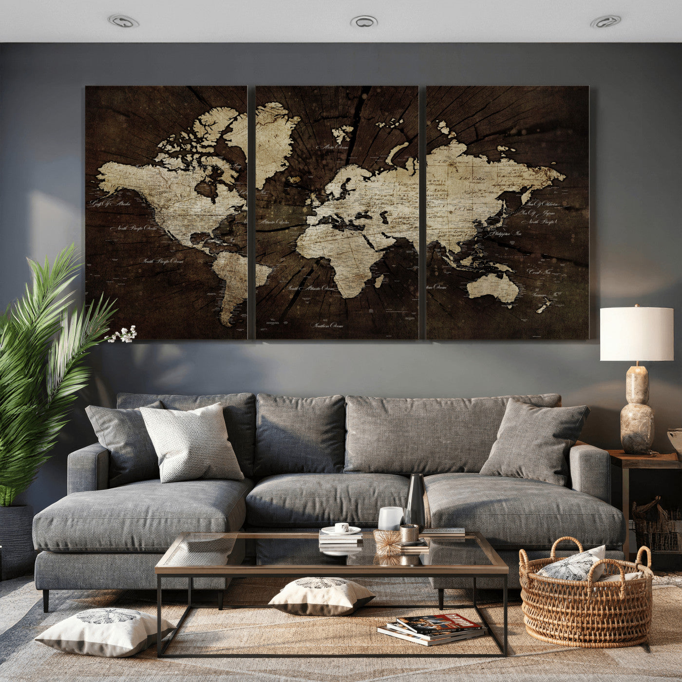 40991509-MGV-CV-36X24 - World Map Wall Art Canvas Print, Modern Decorative Framed Map Artwork Prints for Living Room, Office, Bedroom Wall Decor