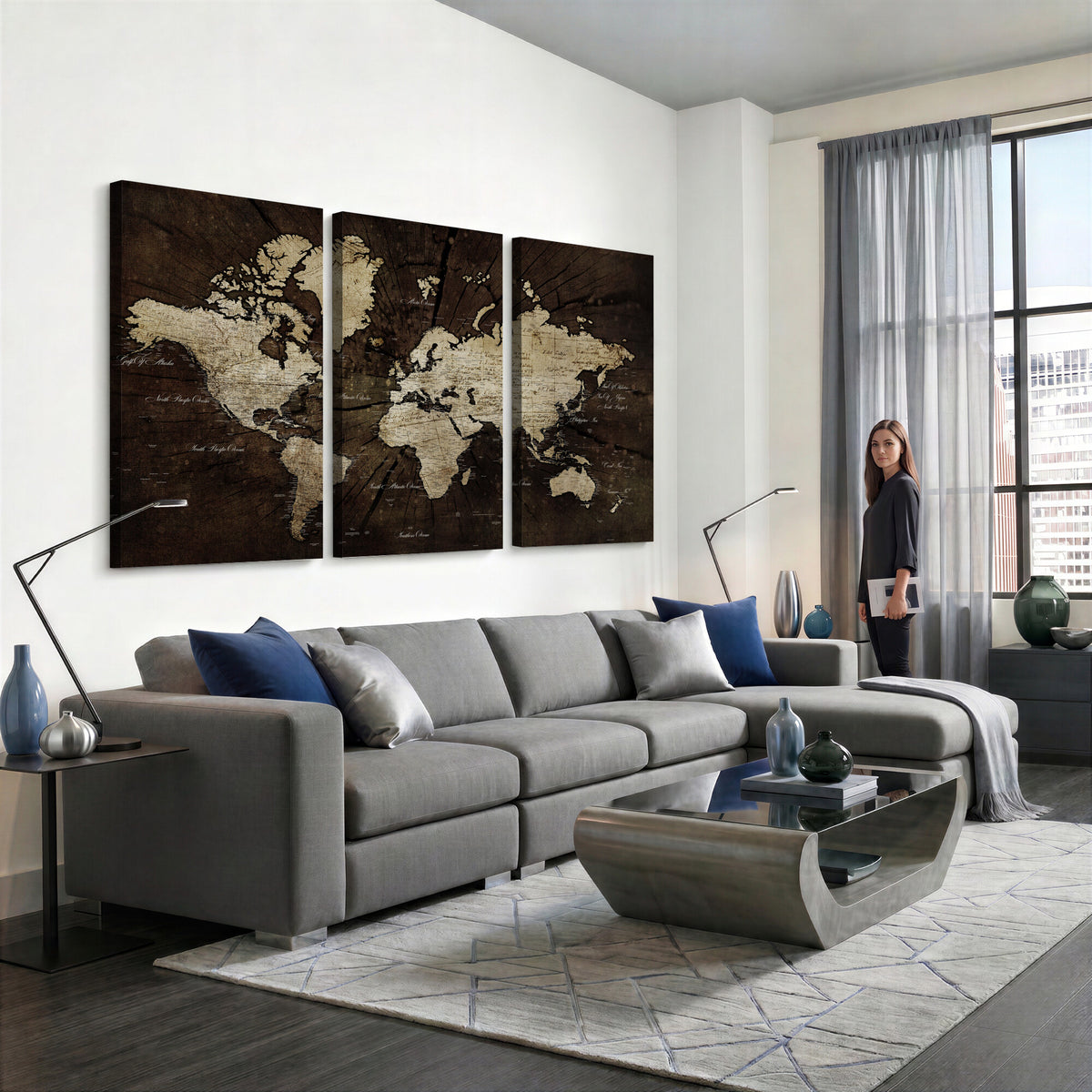 40991509-MGV-CV-36X24 - World Map Wall Art Canvas Print, Modern Decorative Framed Map Artwork Prints for Living Room, Office, Bedroom Wall Decor