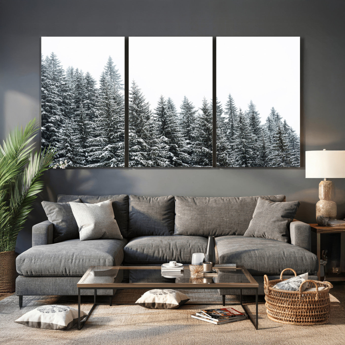 69566941-MGV-CV-36X24 - Misty Mountain Forest Canvas Print, Foggy Pine Trees Nature Wall Art, Framed Canvas Ready to Hang