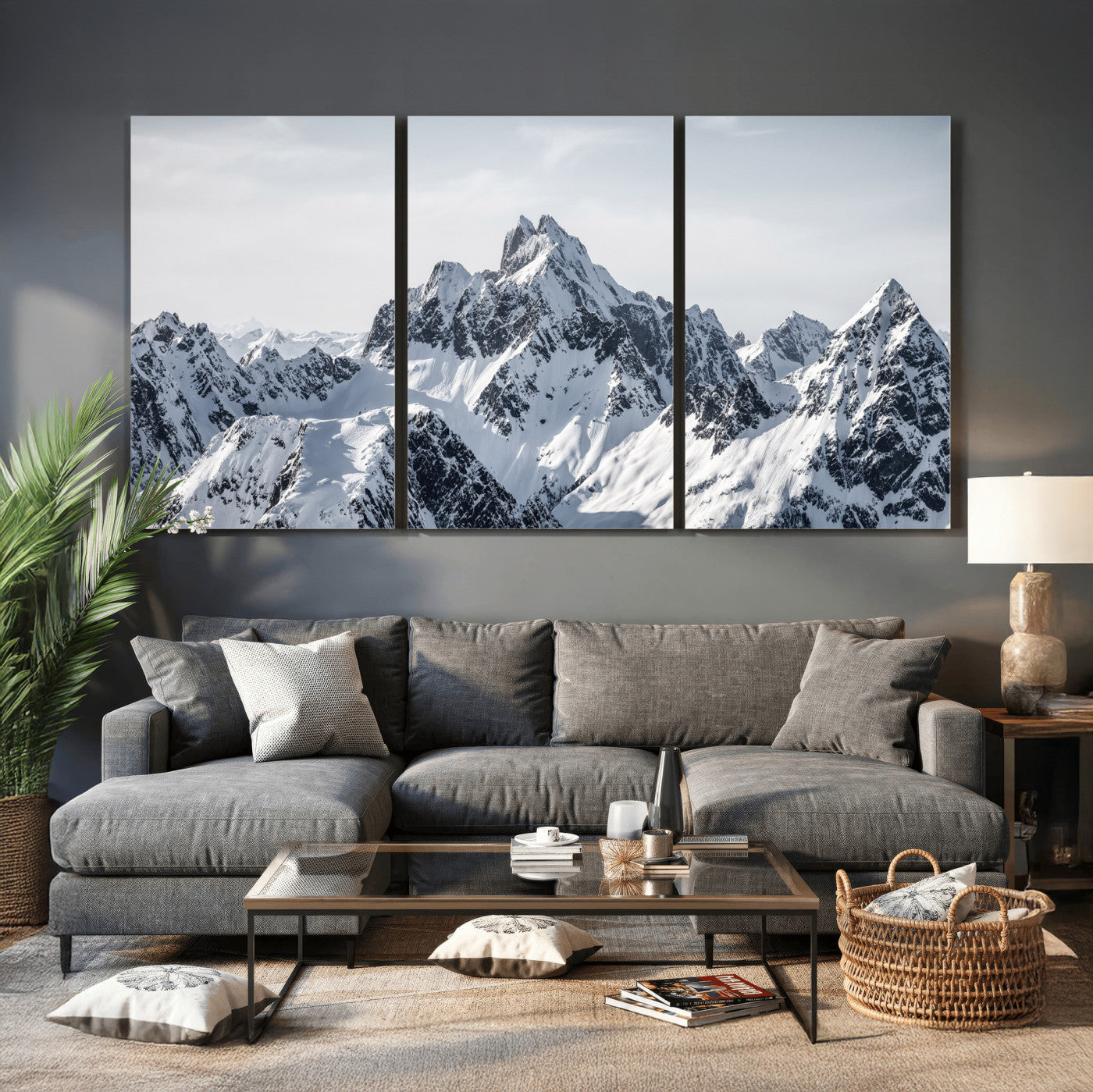 33126265-MGV-CV-36X24 - Snowy Mountain Range Canvas Print, Alpine Peaks Landscape Wall Art, Framed Canvas Ready to Hang