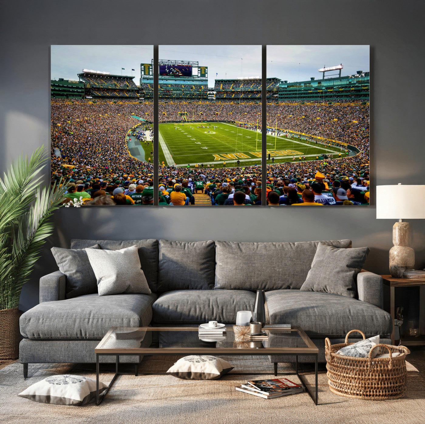 56521752-MGV-CV-36X24 - Green Bay Packers Stadium Wall Art Canvas Print, Lambeau Field Football Stadium Artwork, Framed Wall Art Ready to Hang