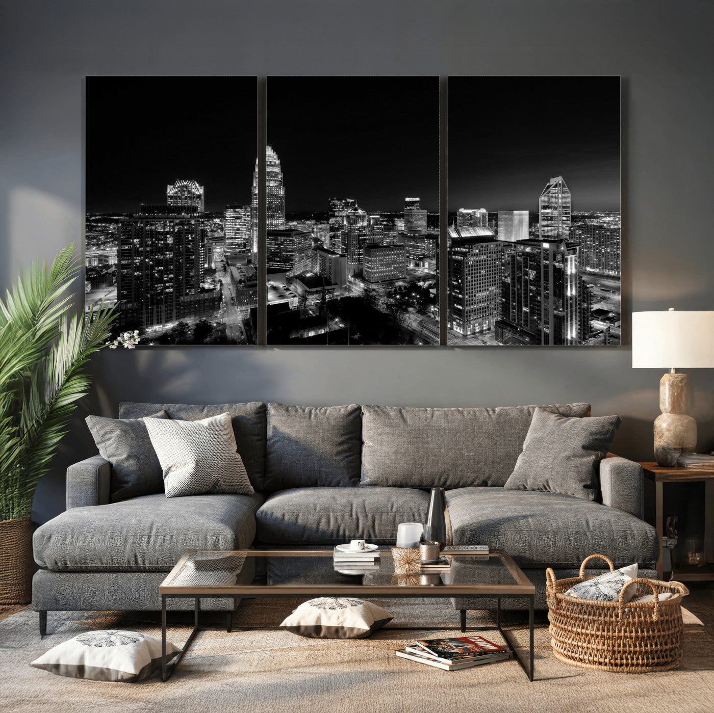 68329345-MGV-CV-36X24 - Atlanta Skyline Wall Art Canvas Print, Atlanta Downtown Night Cityscape Print for Modern Urban Wall Decor