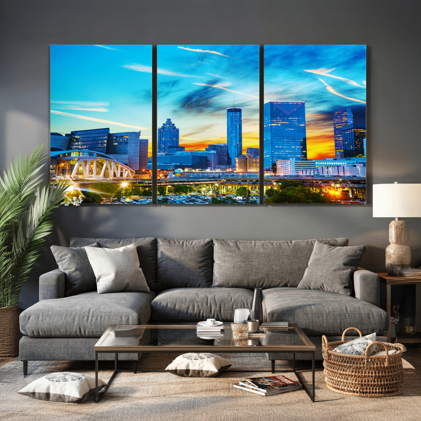 23097797-MGV-CV-36X24 - Atlanta Skyline Wall Art Canvas Print, Atlanta Downtown Night Cityscape Print for Modern Urban Wall Decor