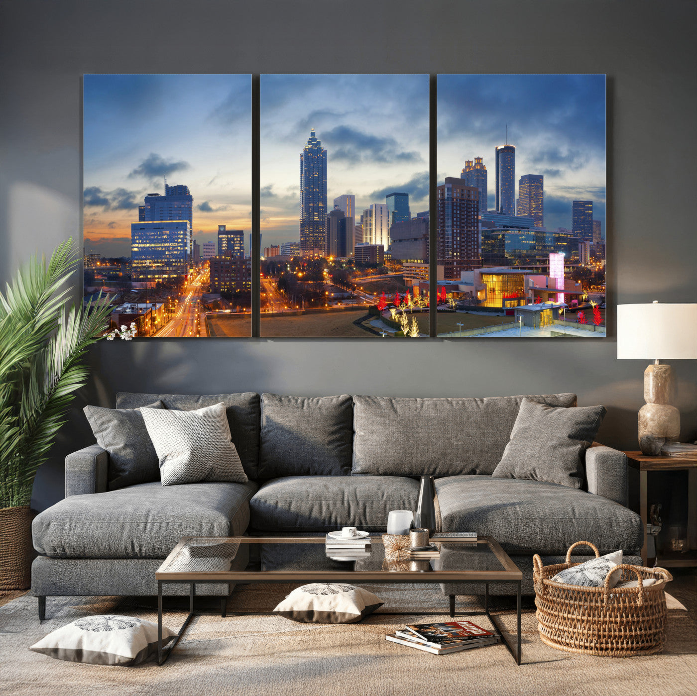 18461309-MGV-CV-36X24 - Atlanta Skyline Wall Art Canvas Print, Atlanta Downtown Night Cityscape Print for Modern Urban Wall Decor