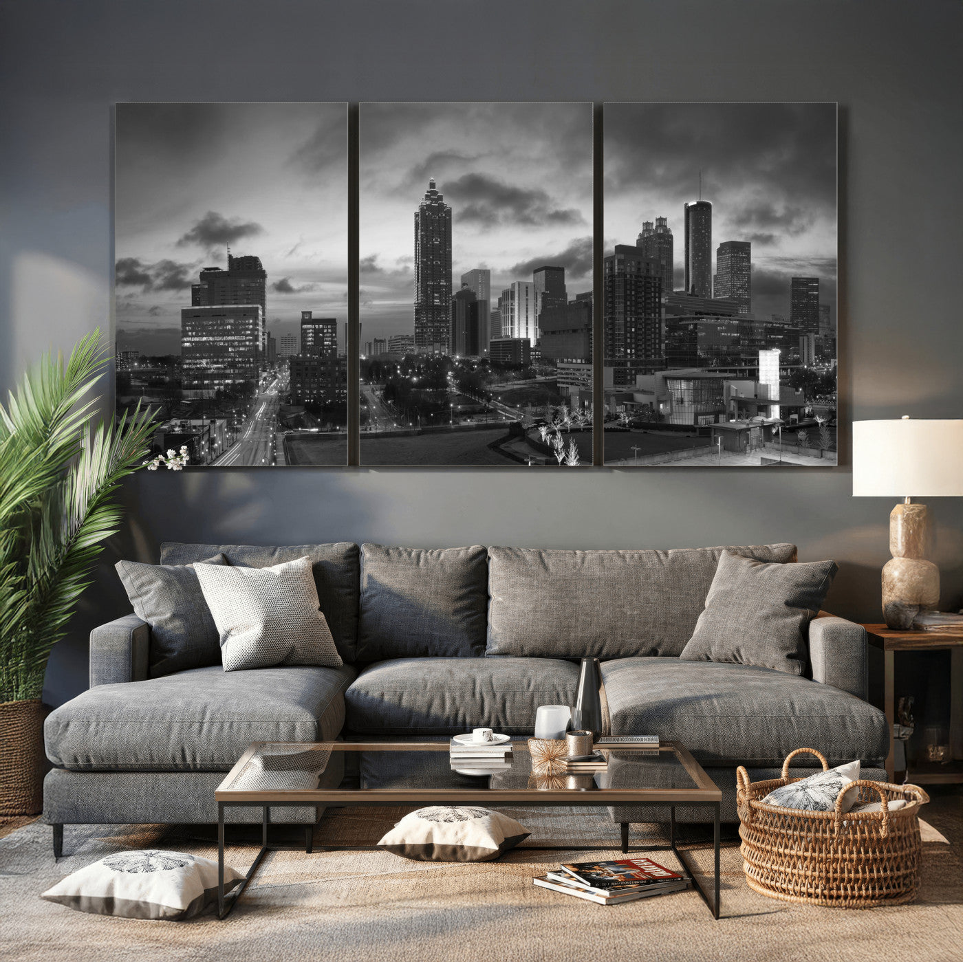 91959506-MGV-CV-36X24 - Atlanta Skyline Wall Art Canvas Print, Atlanta Downtown Night Cityscape Print for Modern Urban Wall Decor