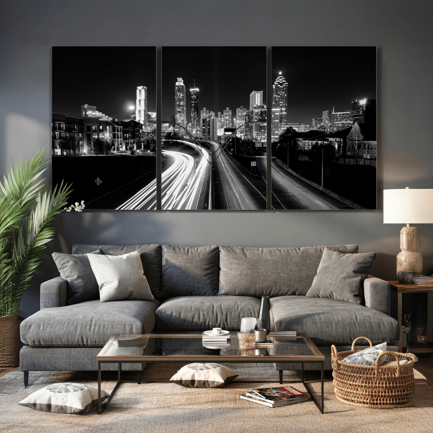 80330064-MGV-CV-36X24 - Atlanta Skyline Wall Art Canvas Print, Atlanta Downtown Night Cityscape Print for Modern Urban Wall Decor