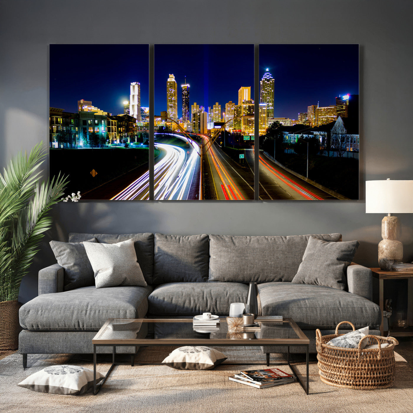 12967464-MGV-CV-36X24 - Atlanta Skyline Wall Art Canvas Print, Atlanta Downtown Night Cityscape Print for Modern Urban Wall Decor
