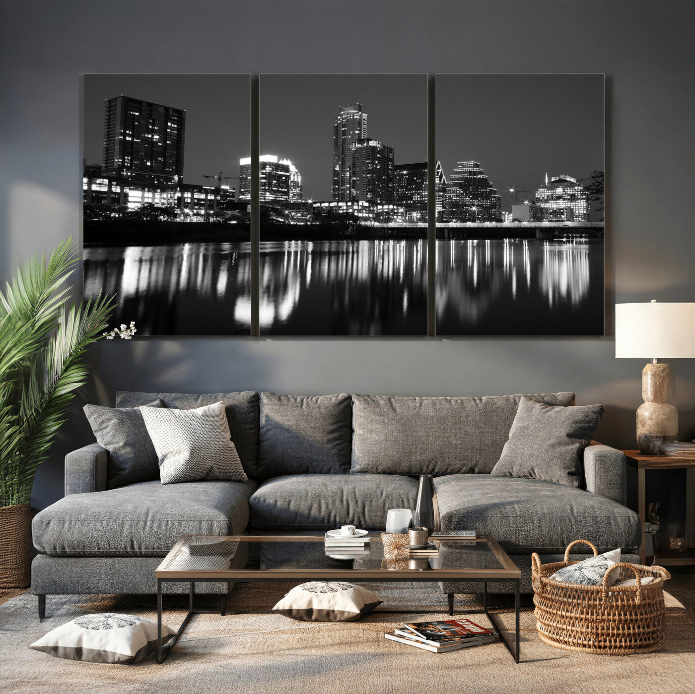 38129554-MGV-CV-36X24 - Austin Skyline Wall Art Canvas Print, Austin Downtown Night Cityscape Print for Modern Urban Wall Decor