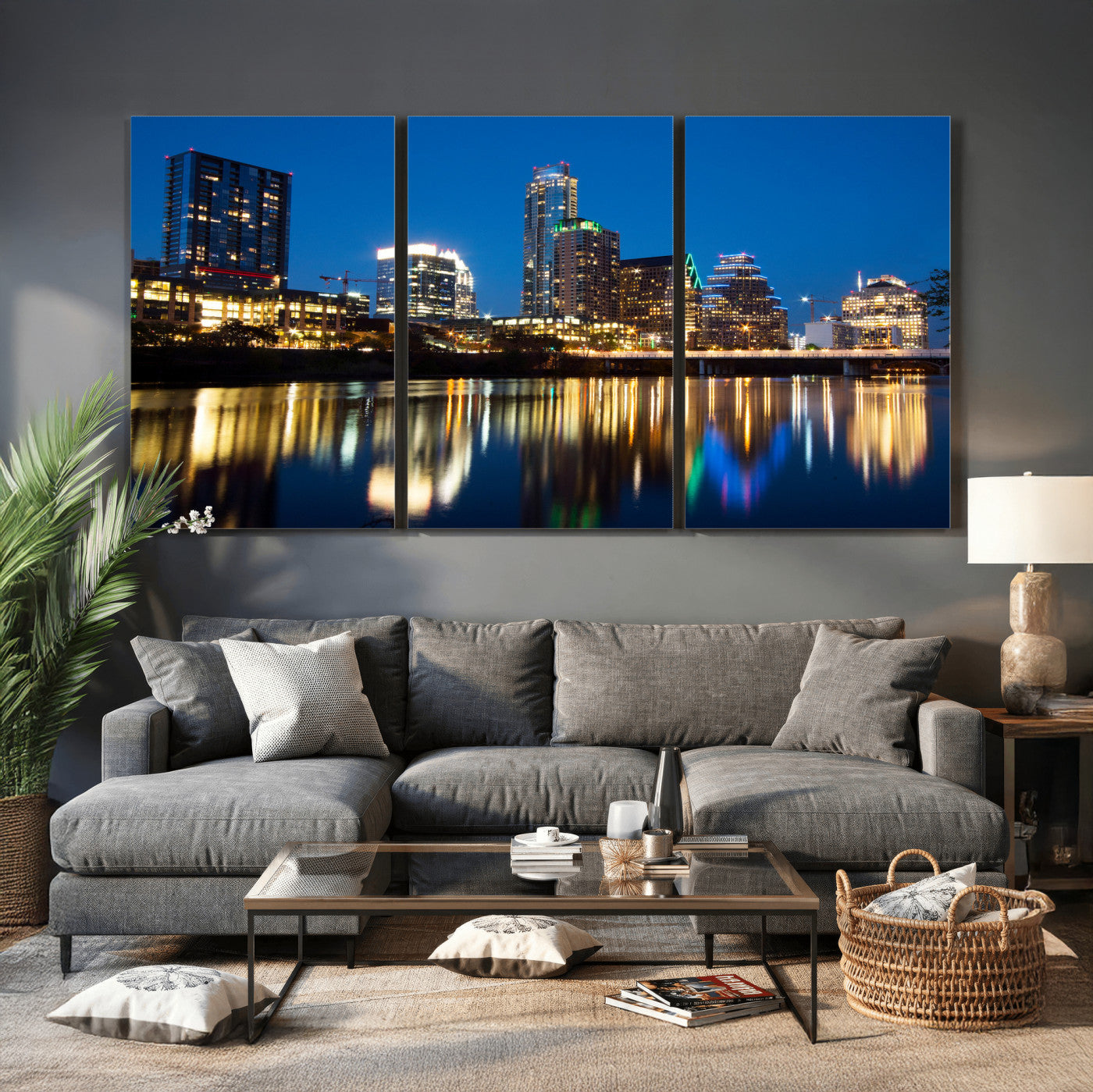 21916206-MGV-CV-36X24 - Austin Skyline Wall Art Canvas Print, Austin Downtown Night Cityscape Print for Modern Urban Wall Decor
