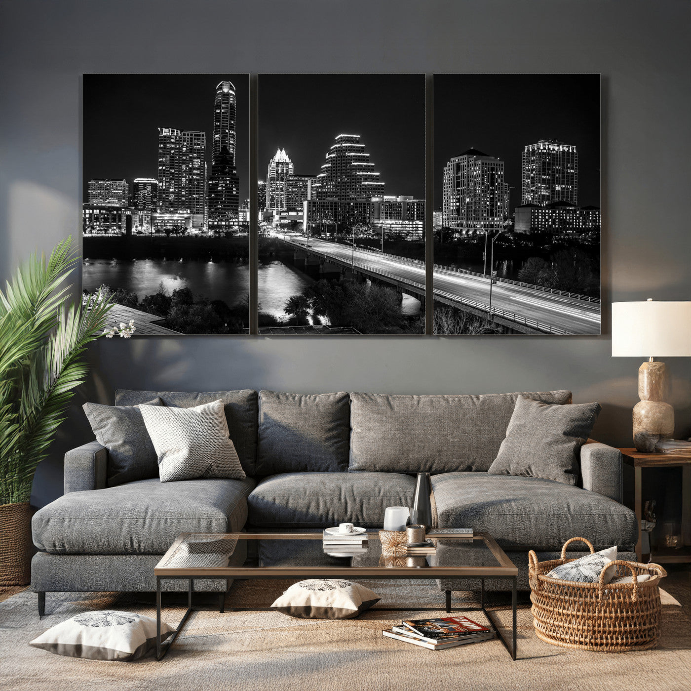 37531750-MGV-CV-36X24 - Austin Skyline Wall Art Canvas Print, Austin Downtown Night Cityscape Print for Modern Urban Wall Decor