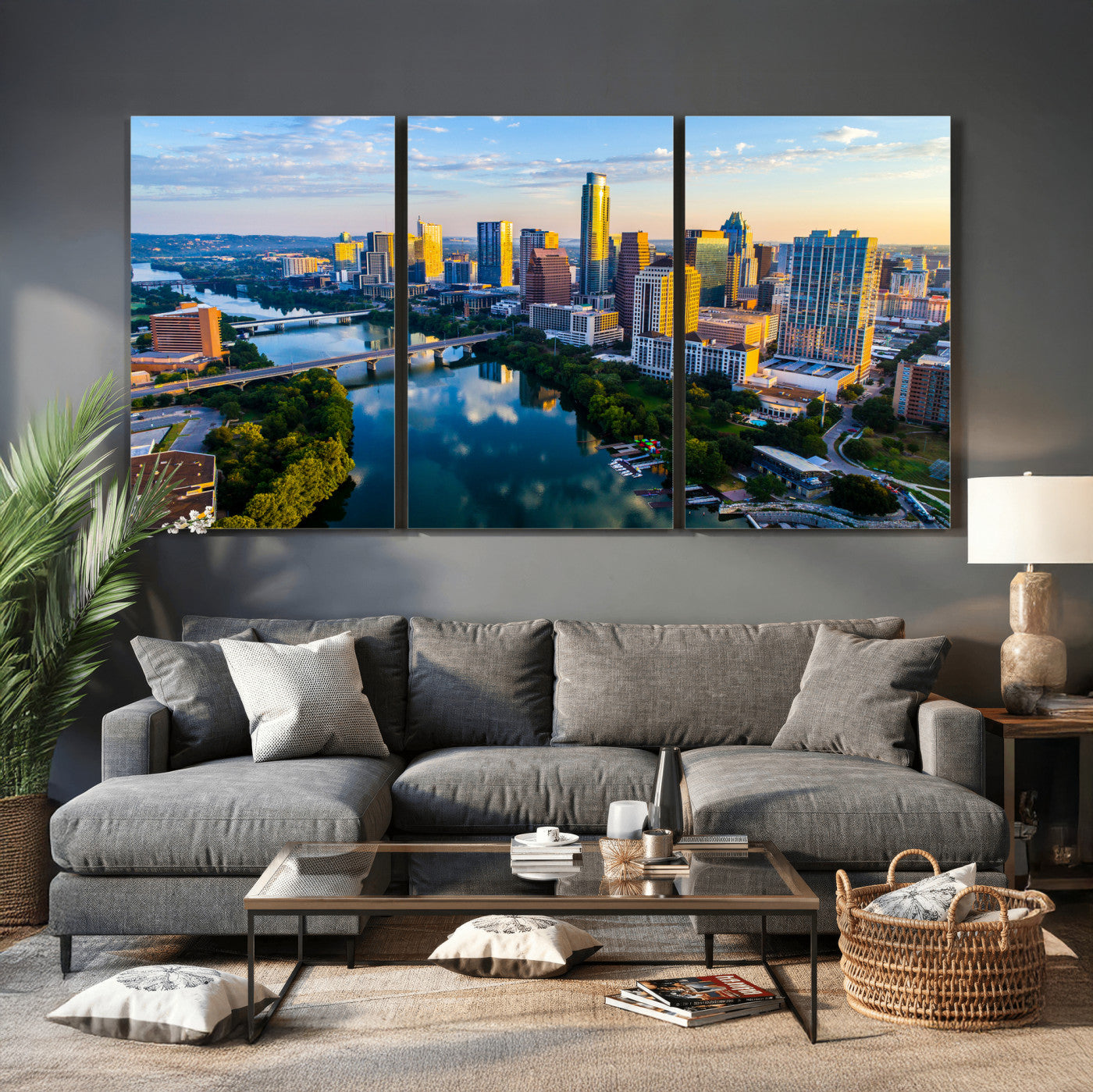 33675326-MGV-CV-36X24 - Austin Skyline Wall Art Canvas Print, Austin Downtown Night Cityscape Print for Modern Urban Wall Decor