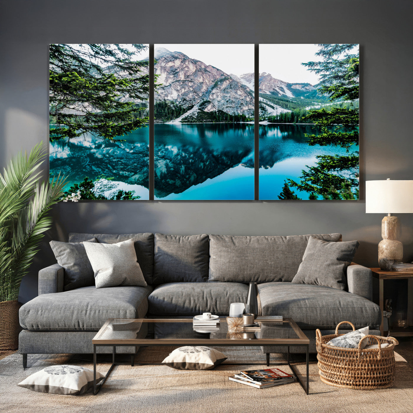 61202865-MGV-CV-36X24 - Alpine Mountain Lake Wall Art Canvas Print – Turquoise Reflection Landscape Photography Artwork Print for Living Room, Cabin, and Nature Home Decor