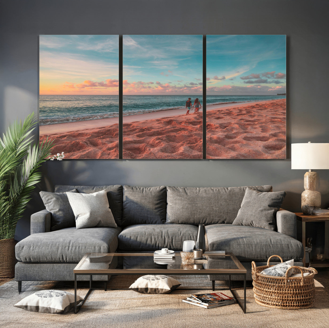 44501307-MGV-CV-36X24 - Pastel Beach Walk Wall Art Canvas Print – Soft Coastal Photography Artwork Print for Bedroom, Living Room, and Serene Home Decor