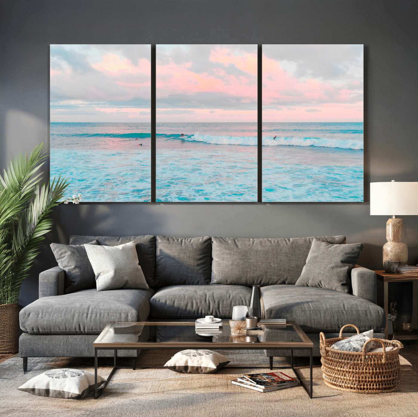 73216461-MGV-CV-36X24 - Ocean Wave Wall Art Canvas Print, Pastel Surf Seascape Photography, Coastal Beach Wall Decor