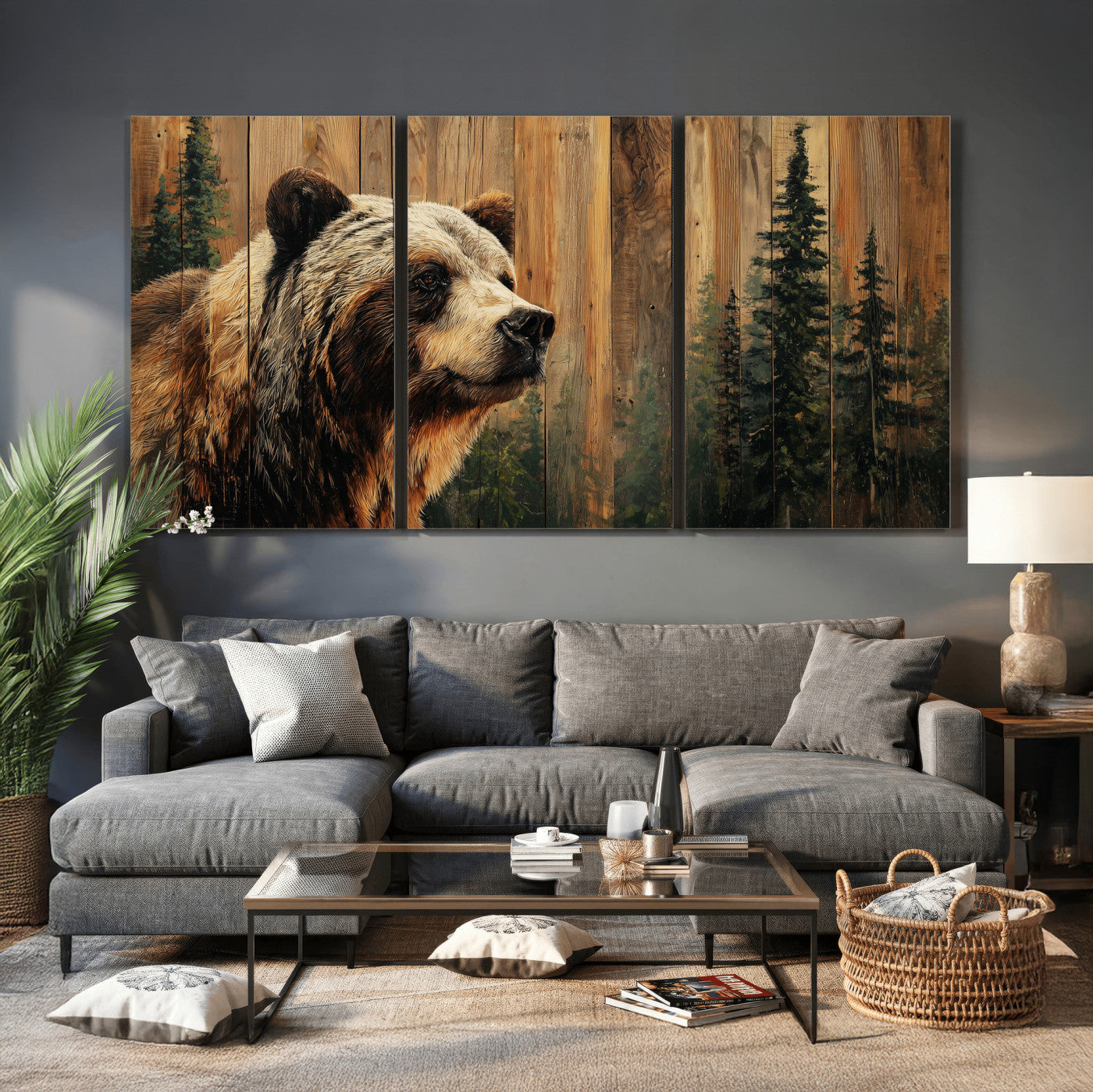 75645180-MGV-CV-36X24 - Grizzly Bear Wall Art Canvas Print, Rustic Wildlife Bear Artwork, Forest Animal Painting, Cabin Lodge Nature Wall Decor