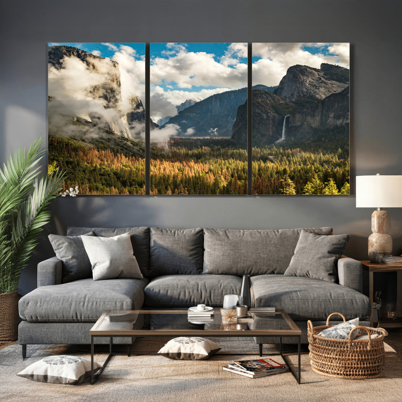 18271001-MGV-CV-36X24 - Yosemite Valley River Landscape Wall Art Canvas Print, Granite Cliffs Forest River Canvas Print, California National Park Moody Scenic Art Printi