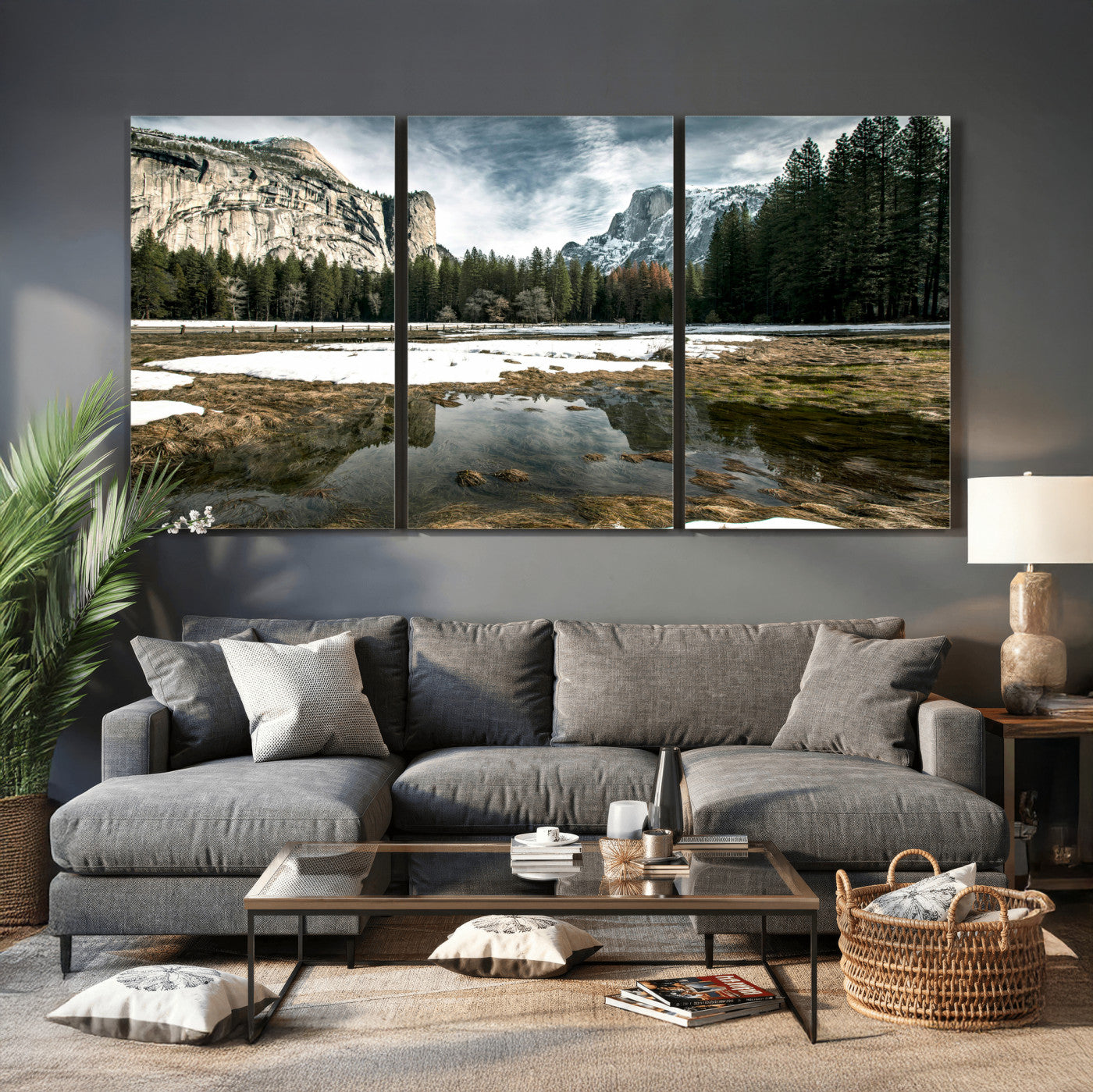 14527348-MGV-CV-36X24 - Yosemite Valley Mountain Landscape Wall Art Canvas Print, Granite Cliff Forest Valley Canvas Print, California National Park Scenic Art Printing