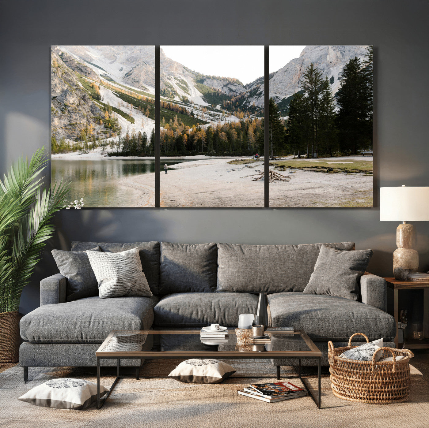 89246758-MGV-CV-36X24 - Lake Braies Alpine Landscape Wall Art Canvas Print, Dolomites Mountain Lake Forest Canvas Print, Italian Alps Scenic Nature Art Printing