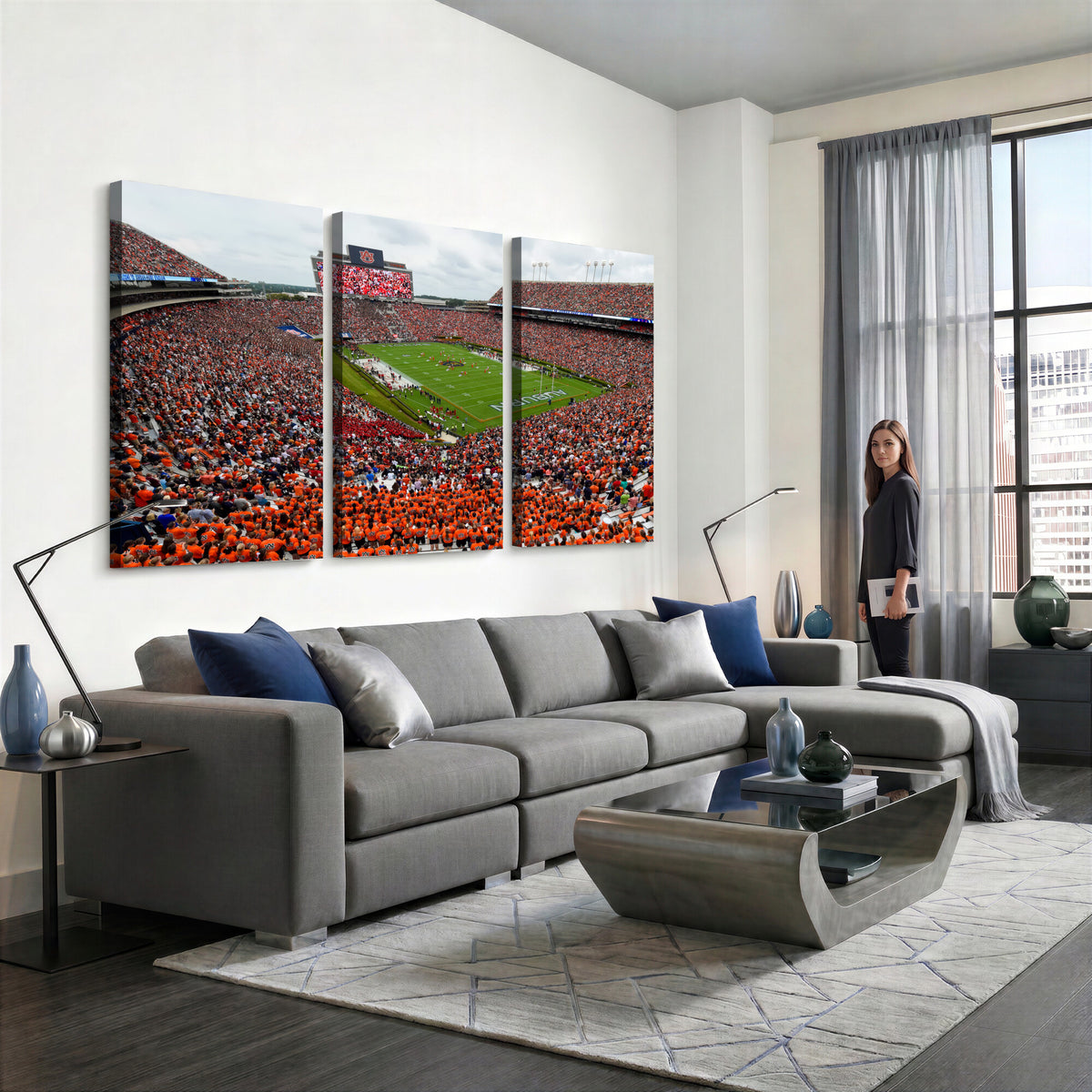 82562490-MGV-CV-36X24 - Auburn Stadium Sunset Wall Art Canvas Print, Jordan Hare Stadium Game Day Crowd, Auburn Tigers Football Artwork