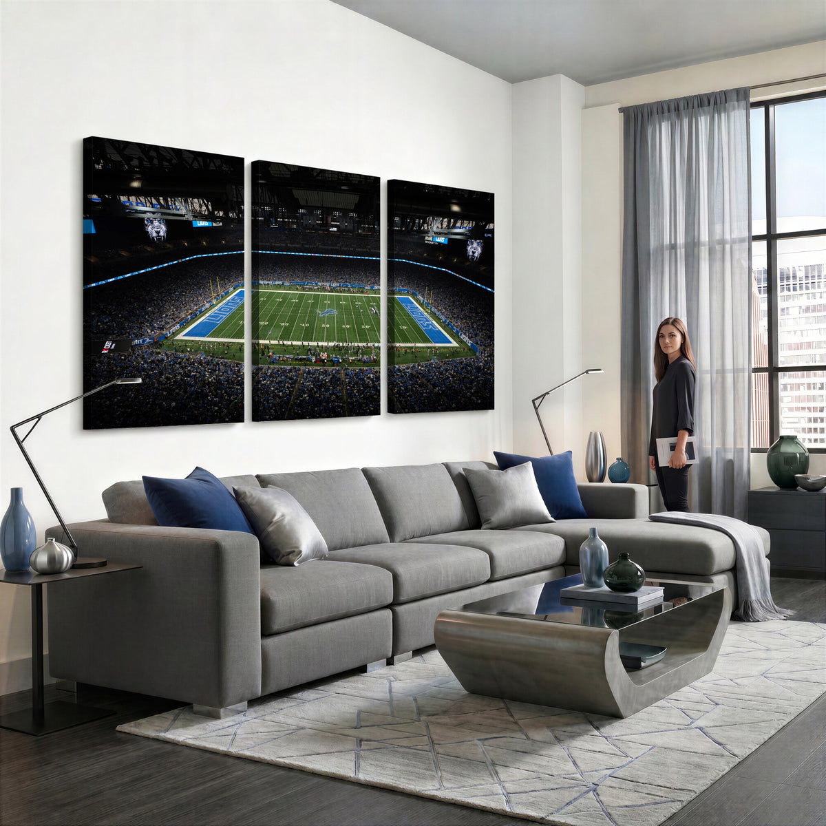 16709602-MGV-CV-36X24 - Detroit Lions Stadium Wall Art Canvas Print, Football Field Panorama