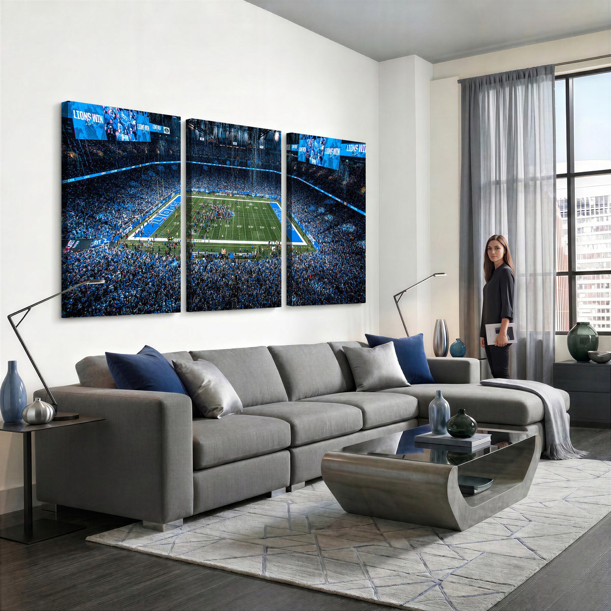 80882005-MGV-CV-36X24 - Detroit Lions Stadium Wall Art Canvas Print, Football Field Panorama