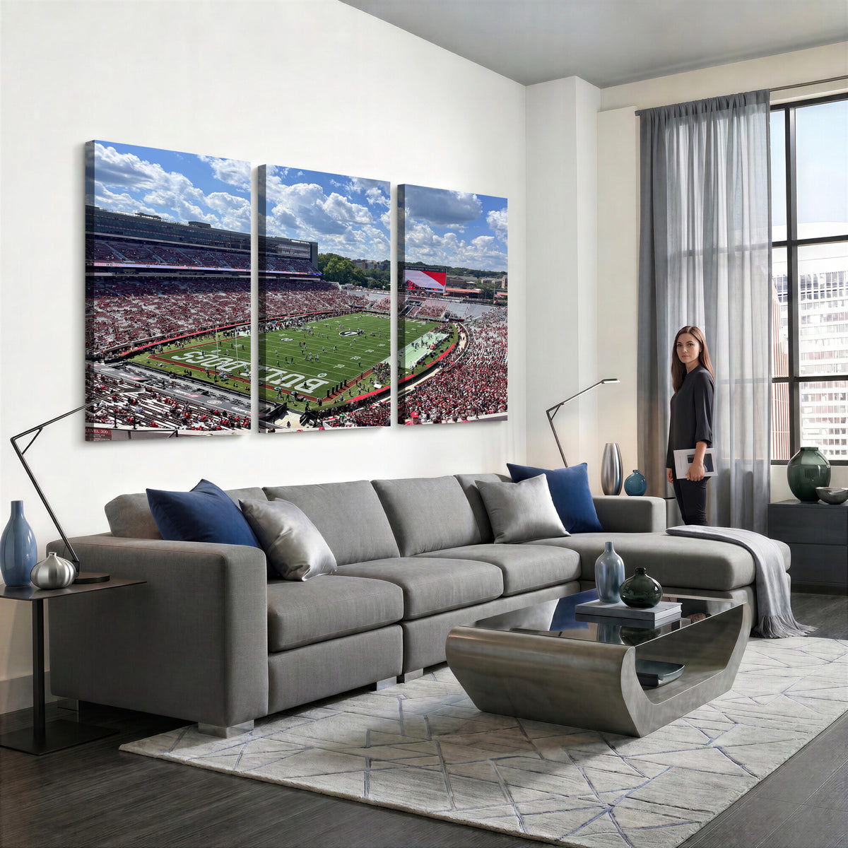 10665453-MGV-CV-36X24 - Georgia Bulldogs Stadium Wall Art Canvas Print, Sanford, Framed and Ready to Hang