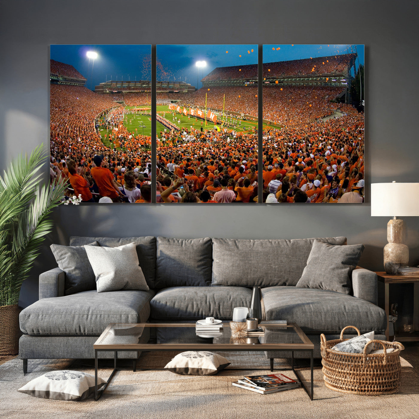 42850097-MGV-CV-36X24 - Clemson Tigers Memorial Stadium Wall Art Canvas Print, Death Valley Football Stadium Artwork, Packed Game Night Crowd Scene