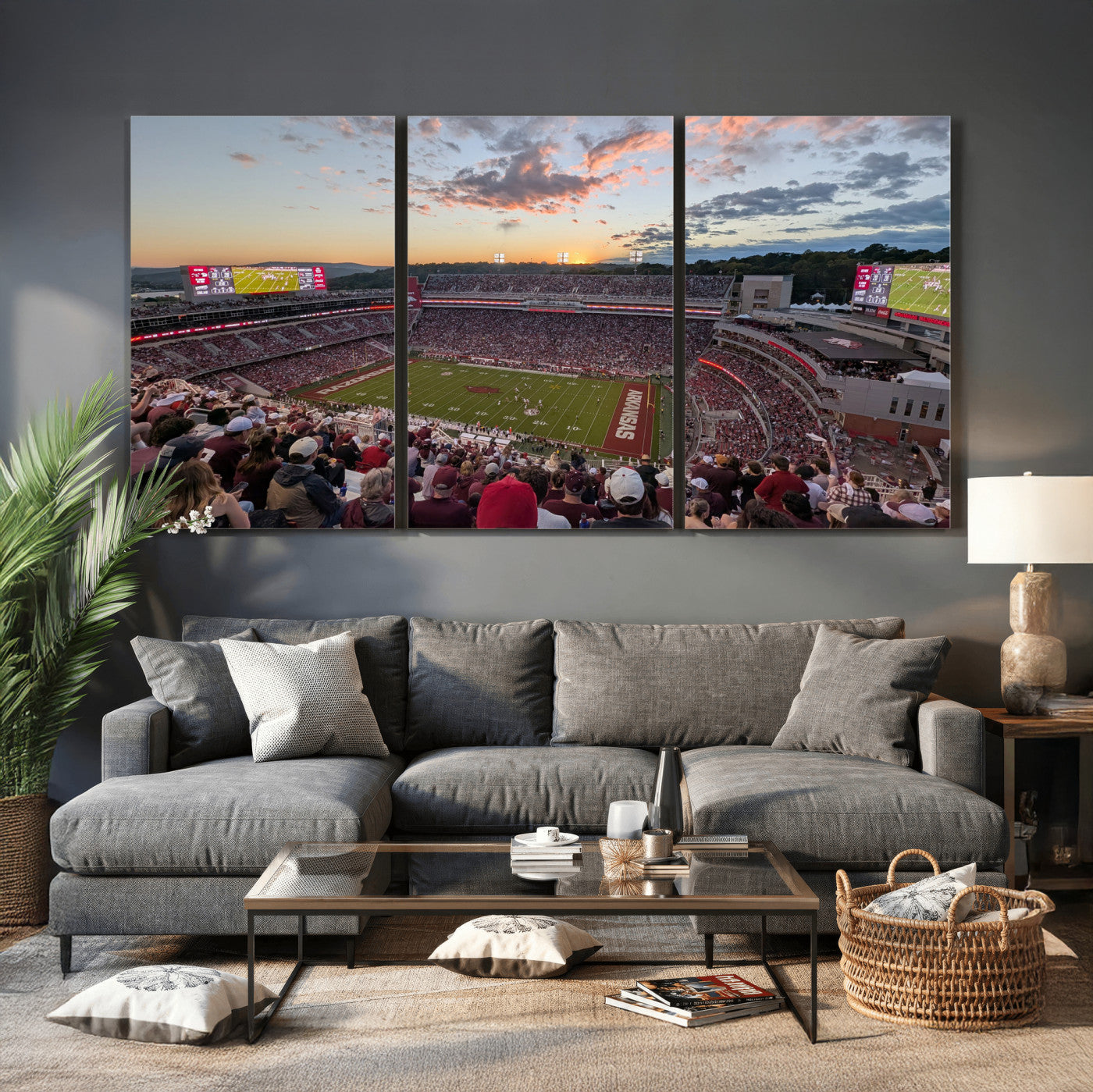 71837429-MGV-CV-36X24 - Donald W. Reynolds Razorback Stadium Wall Art Canvas Print – Arkansas Razorbacks Football Artwork for Home, Office, and Sports Room Decor
