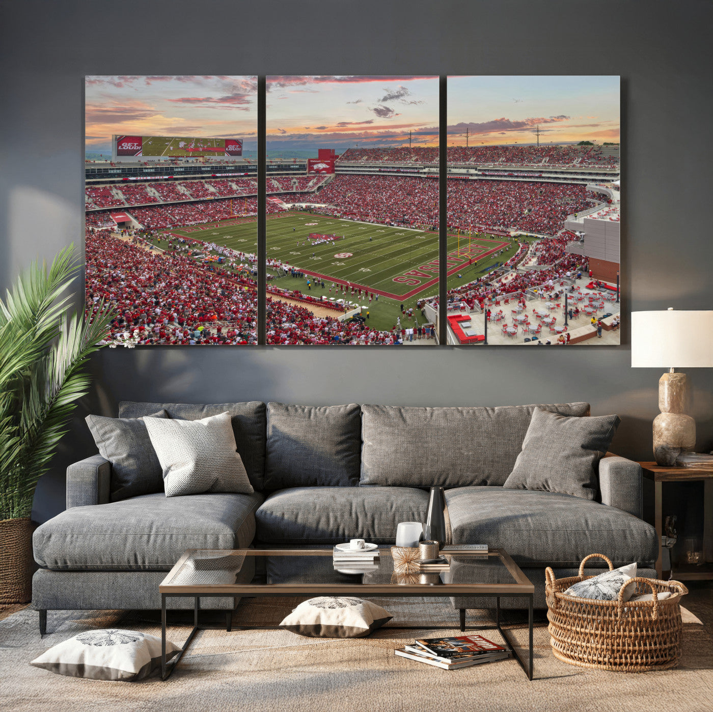 82233065-MGV-CV-36X24 - Donald W. Reynolds Razorback Stadium Wall Art Canvas Print – Arkansas Razorbacks Football Artwork for Home, Office, and Sports Room Decor