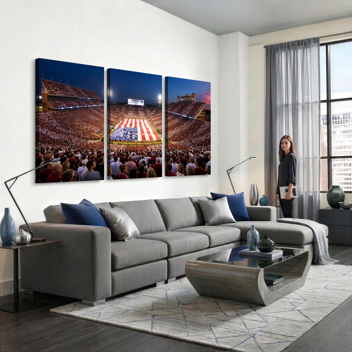 59917418-MGV-CV-36X24 - Oklahoma Memorial Stadium Wall Art Canvas Print | Oklahoma Sooners Football Artwork for Home, Office, and Sports Room Decor