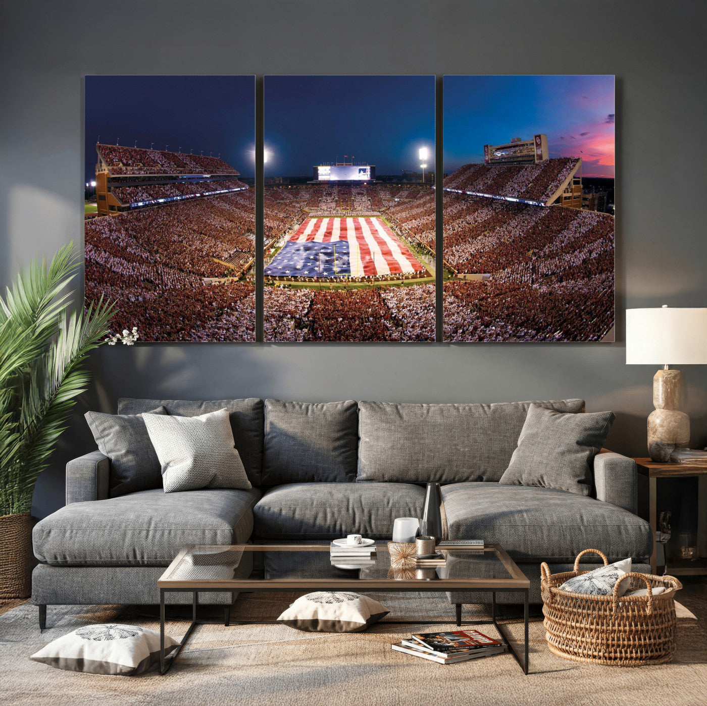59917418-MGV-CV-36X24 - Oklahoma Memorial Stadium Wall Art Canvas Print – Oklahoma Sooners Football Artwork for Home, Office, and Sports Room Decor