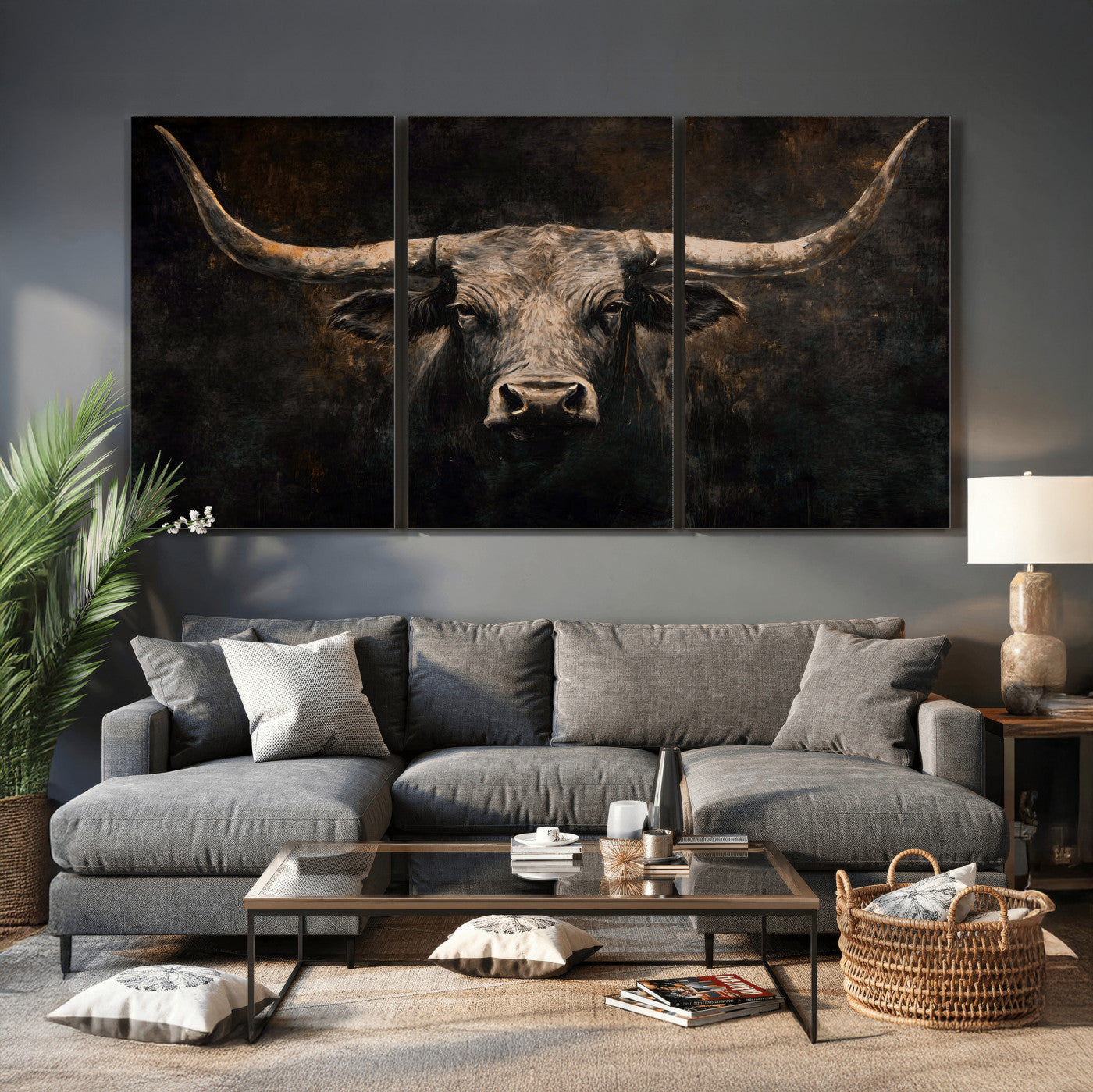 15731200-MGV-CV-36X24 - Vintage Longhorn Bull Wall Art Canvas Print – Rustic Western Cattle Artwork for Farmhouse, Ranch, Cabin, and Office Decor