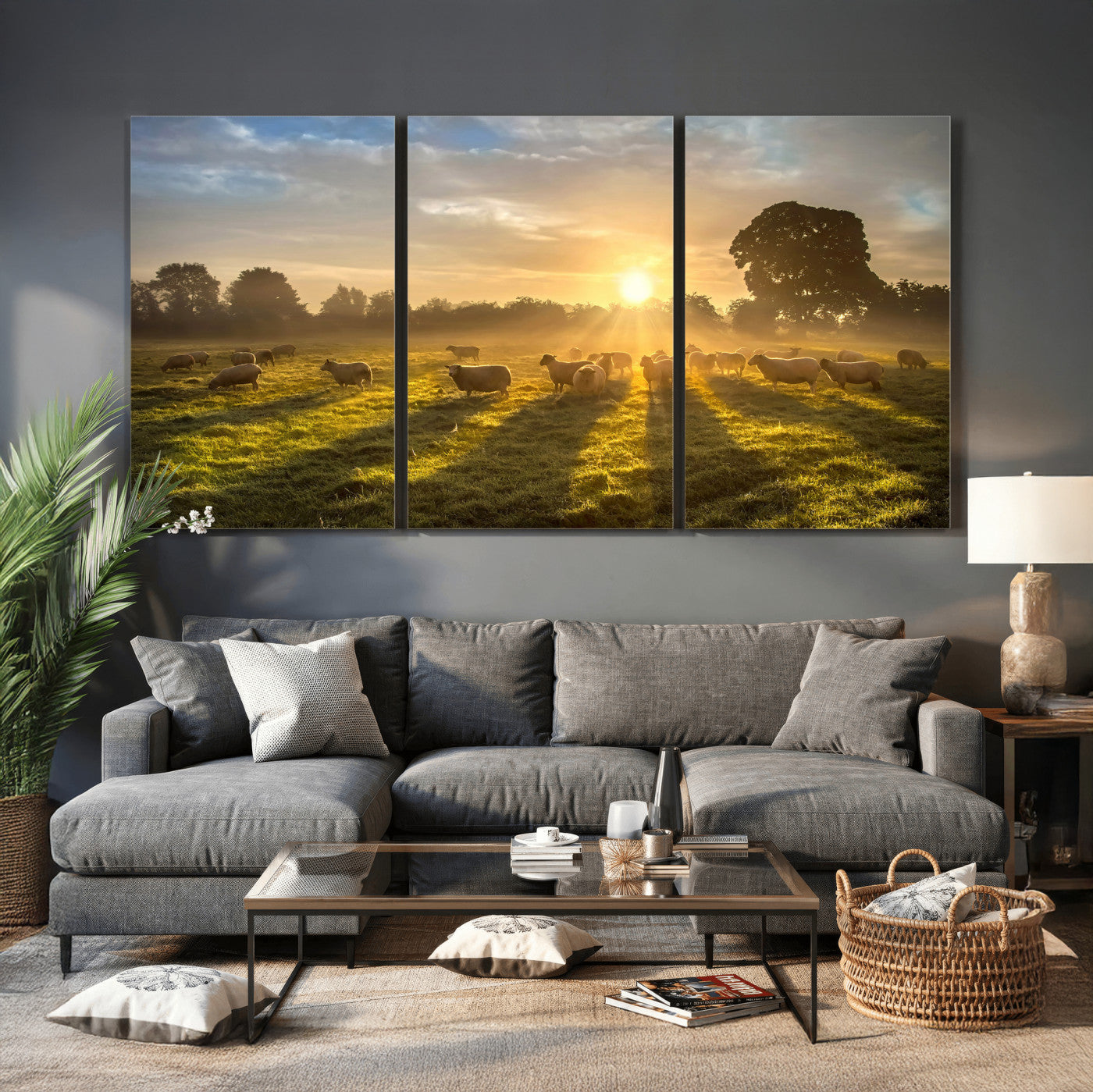70307422-MGV-CV-36X24 - Sheep Pasture Wall Art Canvas Print – Rural Farm Animal Artwork
