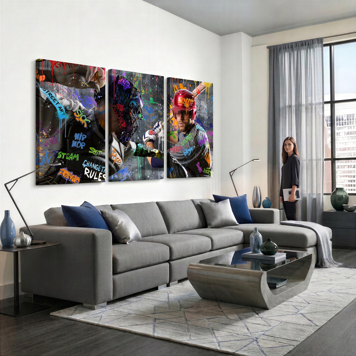 19634994-MGV-CV-36X24 - Graffiti Baseball Player Street Art Wall Art Canvas Print